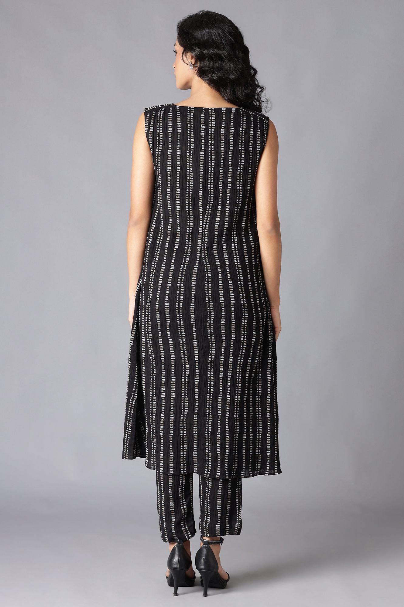 Black Cotton Sleeveless kurta With Slim Pants - wforwoman