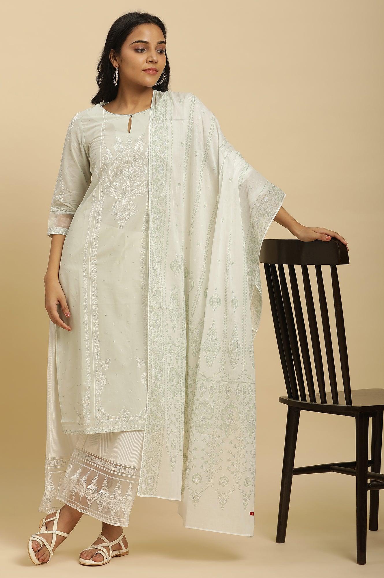 Orni Fashion Light Green Printed Straight Kurta Bottom And Dupatta Set