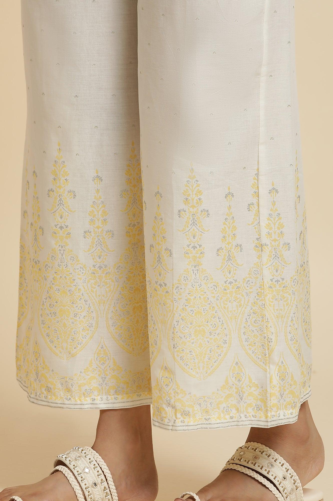 Yellow Glitter Printed Kurta & Parallel Pants - wforwoman