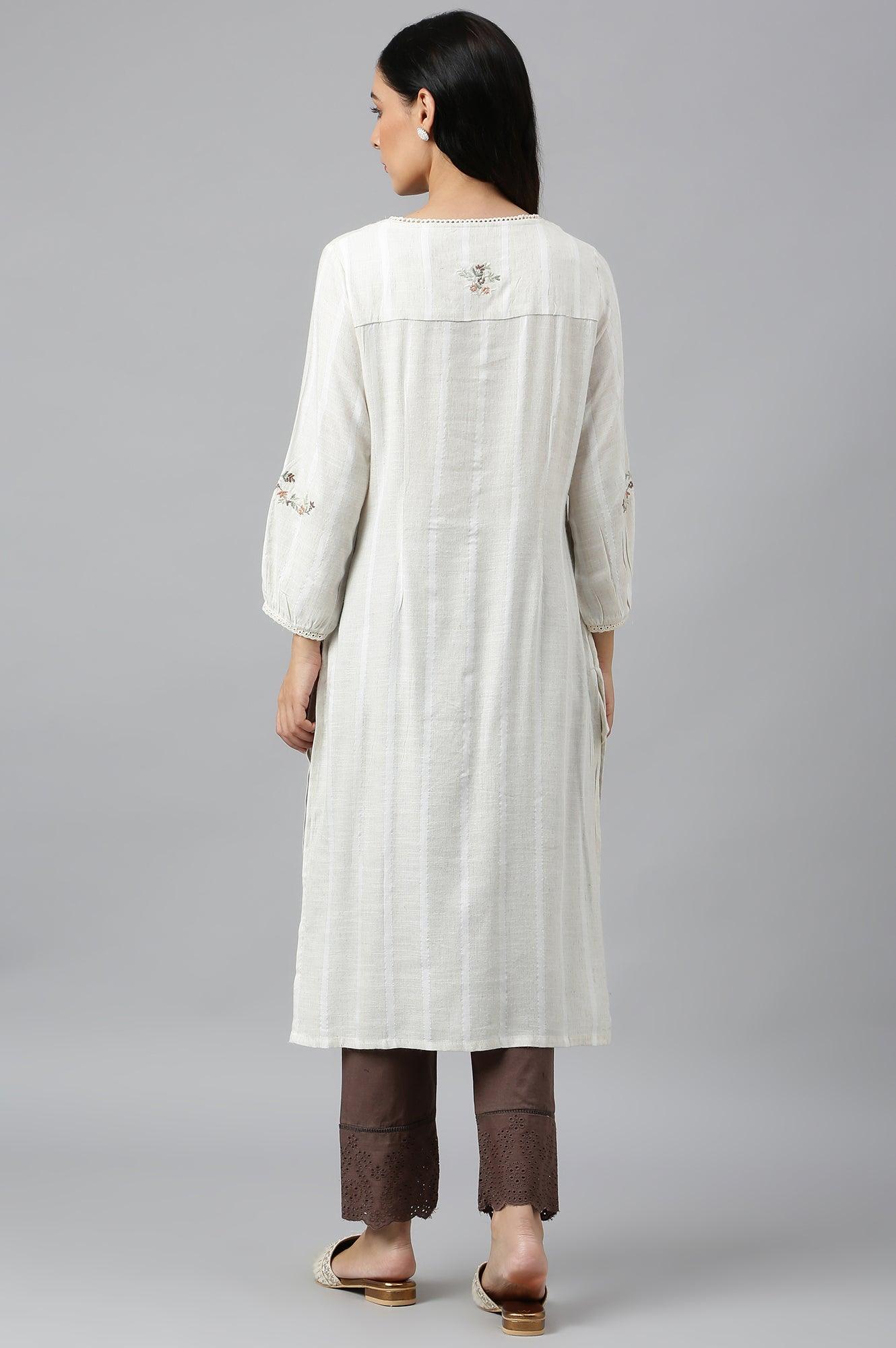 Dark Brown Embroidered kurta And Schiffli Slim Pants - wforwoman