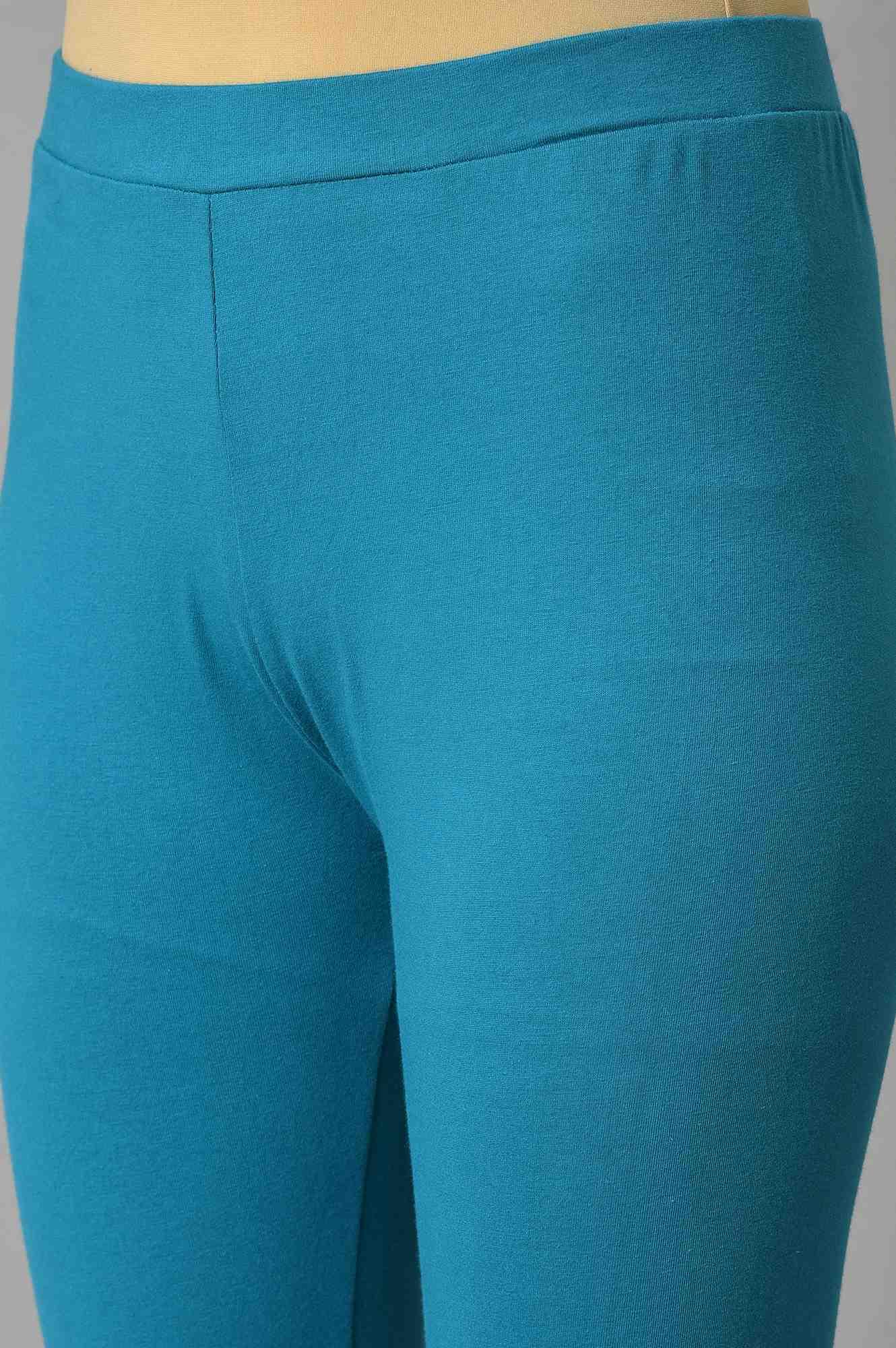 Teal Blue Saree Style kurta With Tights - wforwoman