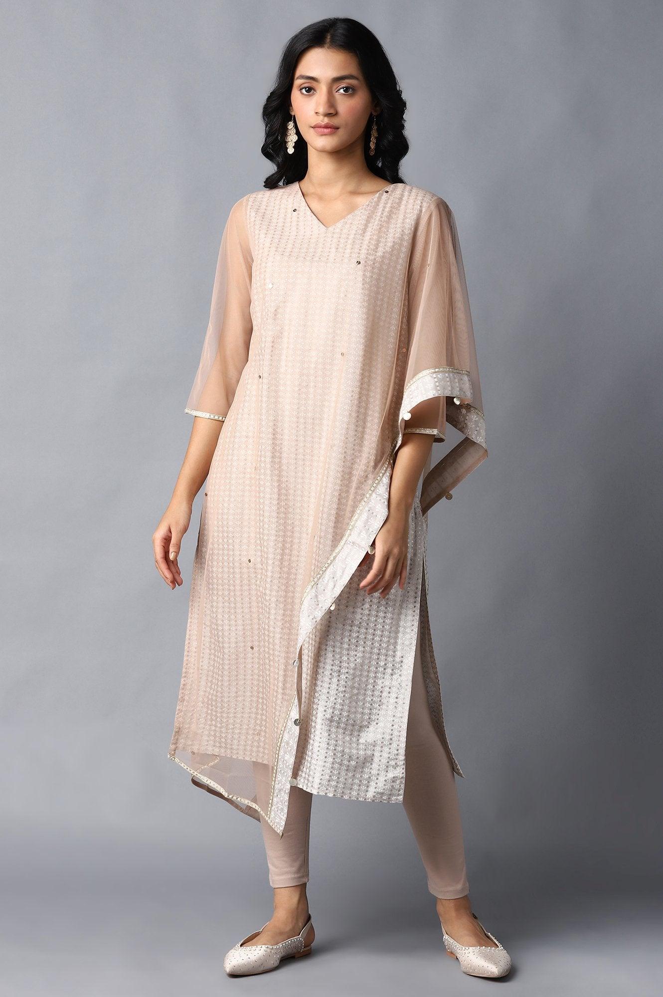 Light Grey Gotta Patti Saree kurta With Tights - wforwoman