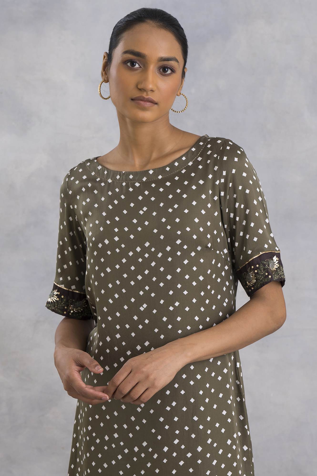 Olive Green Bandhej Print kurta