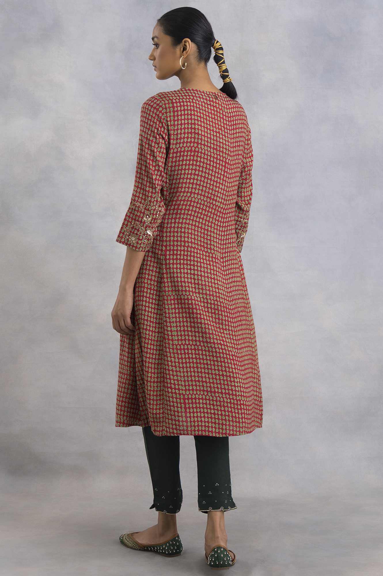 Pink Hand Block Print Flared kurta