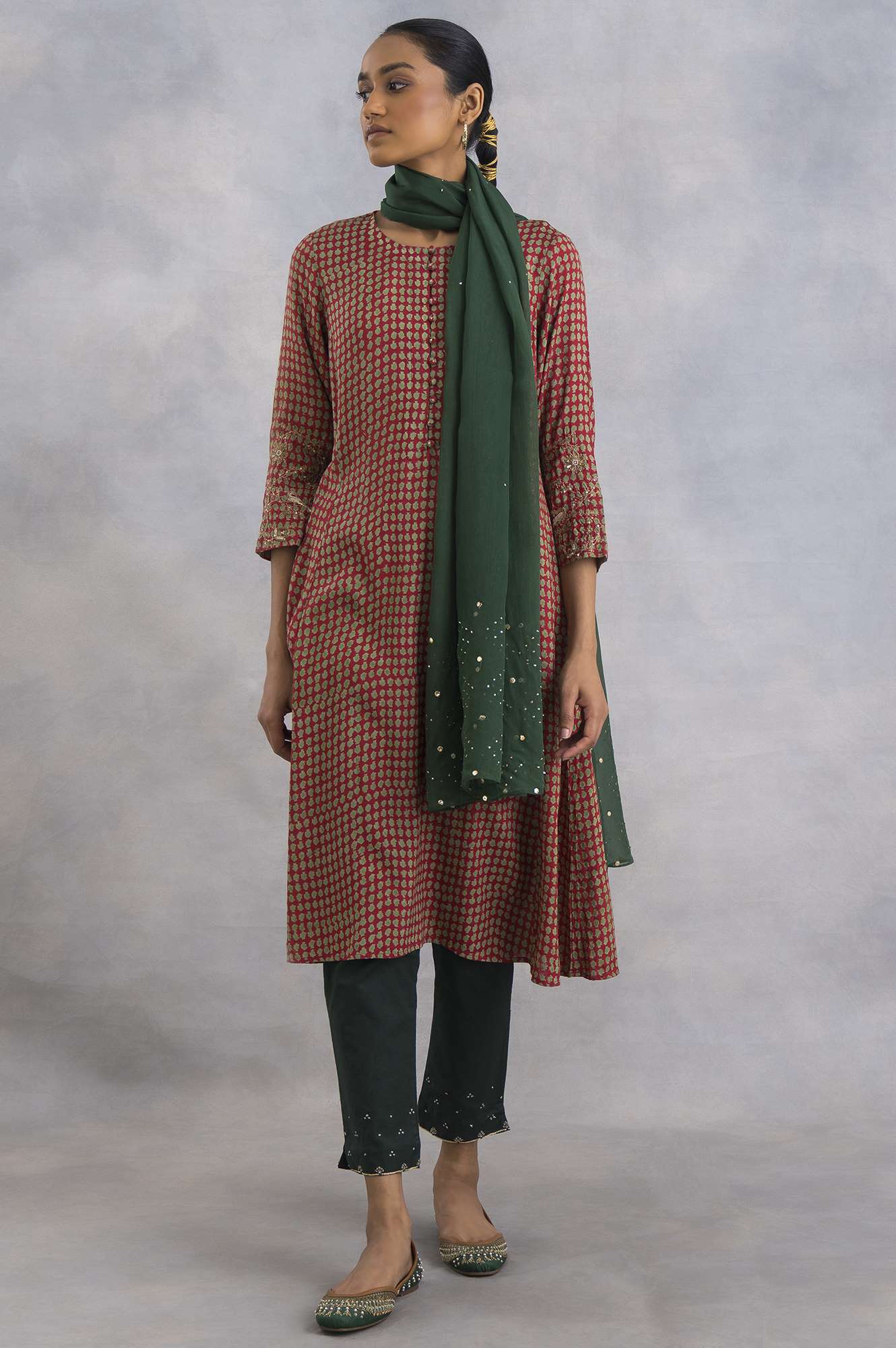 Pink Hand Block Print Flared kurta