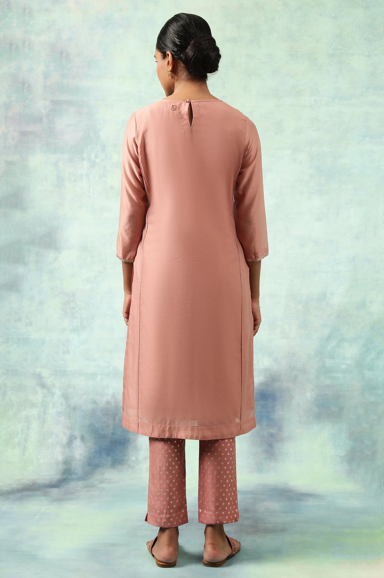 Light Pink Embroidered Cotton Silk kurta