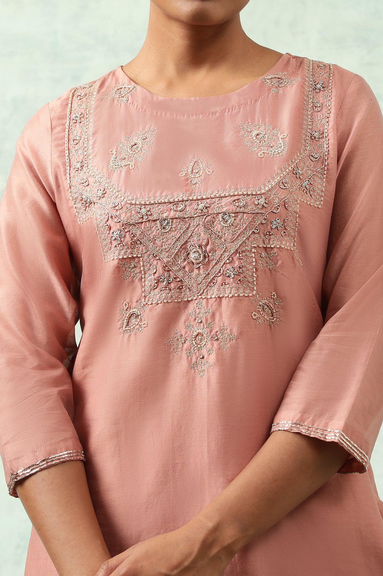 Light Pink Embroidered Cotton Silk kurta