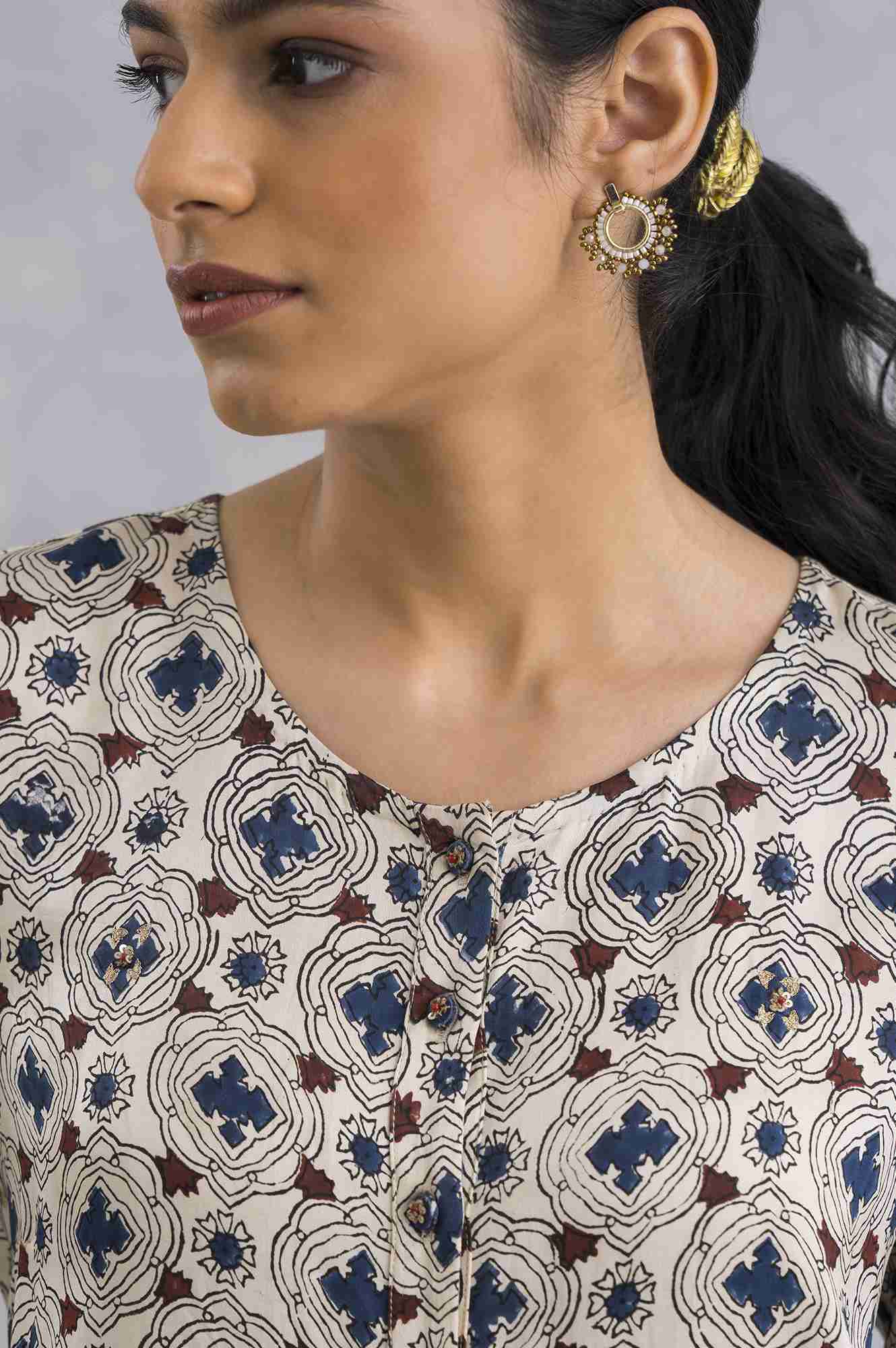 Mid-Length Hand Block Print Satin kurta