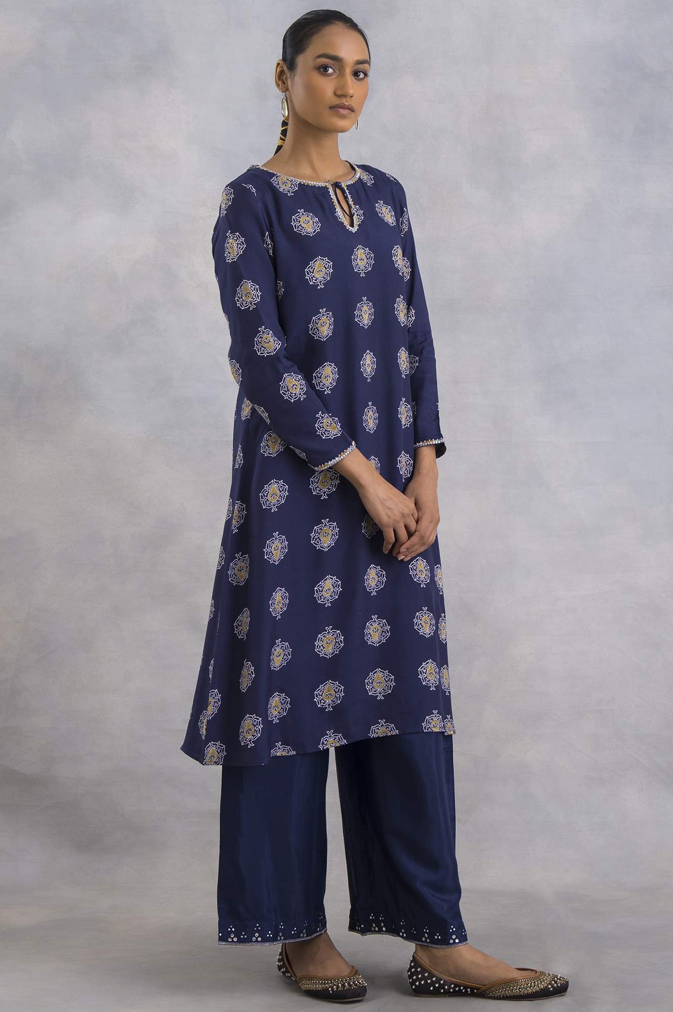 Purple A-Line Hand Block Print kurta