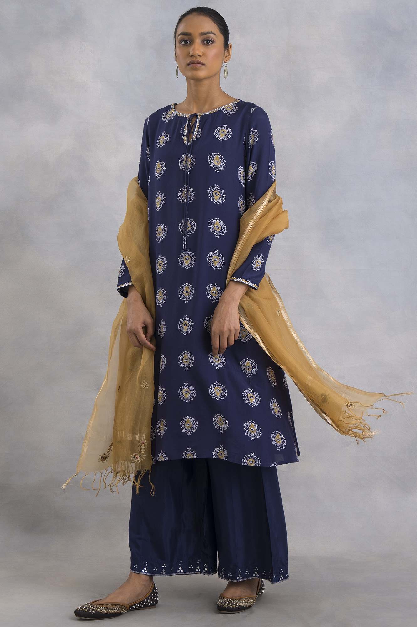 Purple A-Line Hand Block Print kurta