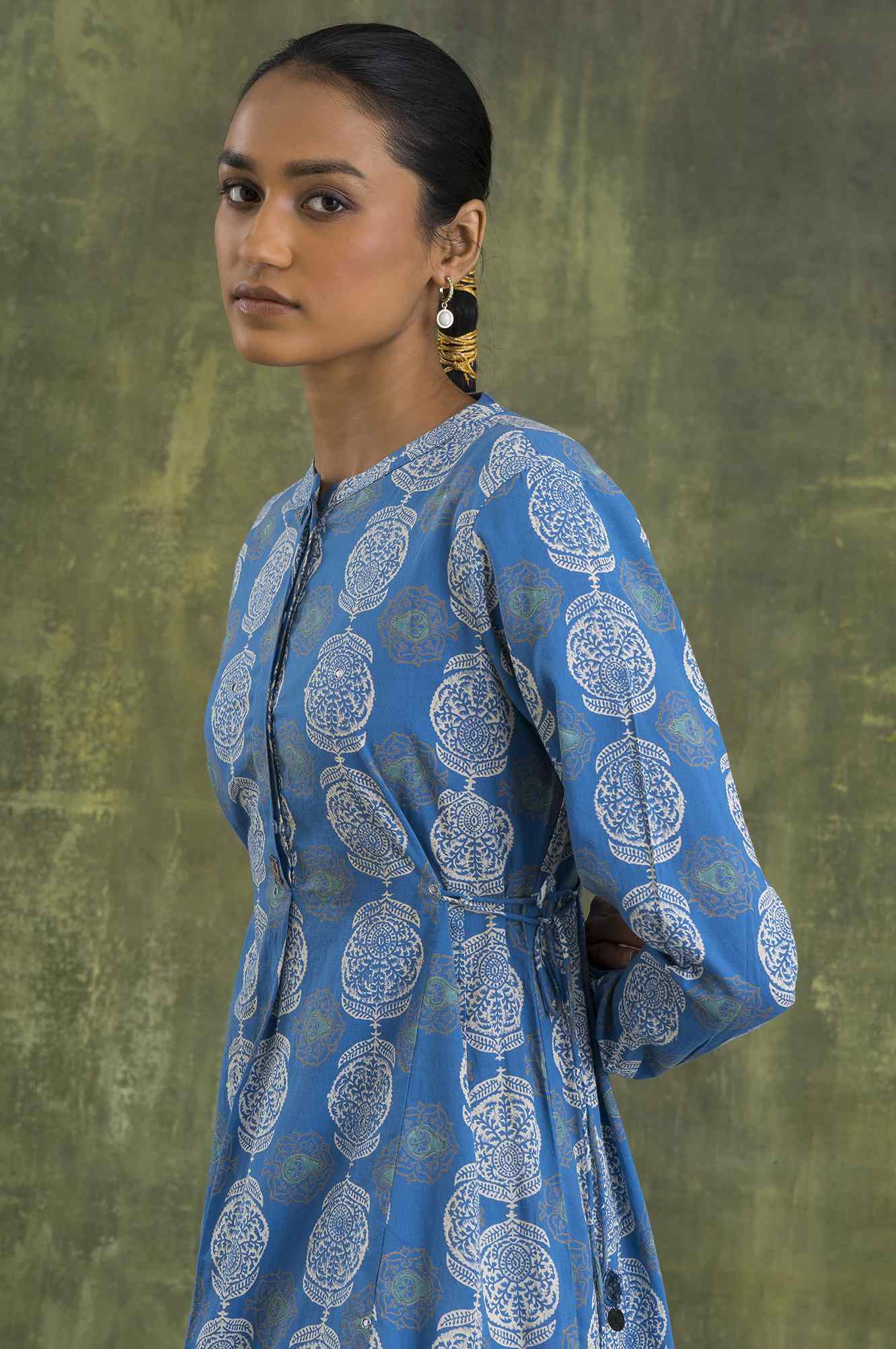 Blue Block Printed Flared kurta