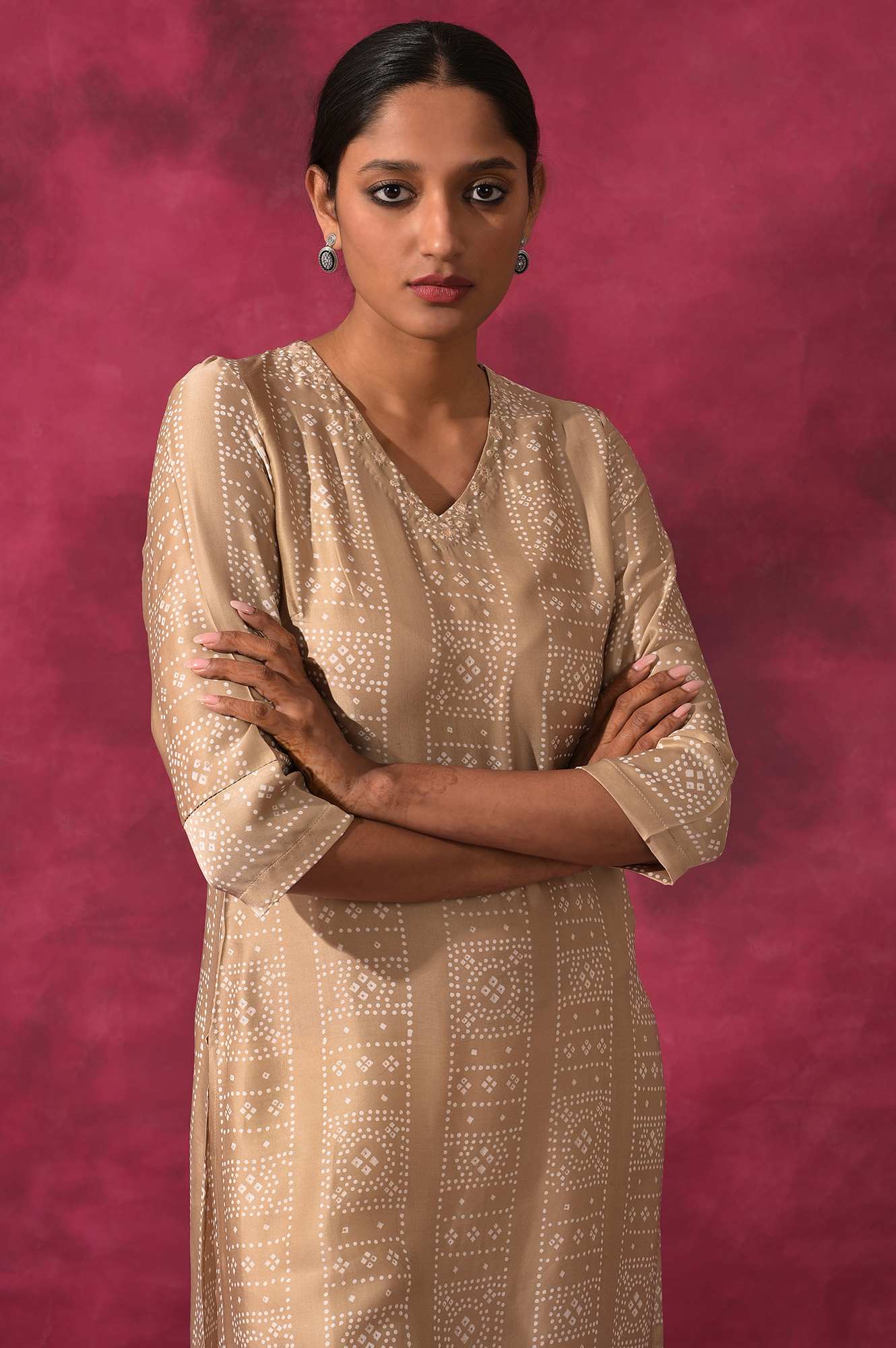 Light Grey V-Neck Lustrous Satin kurta