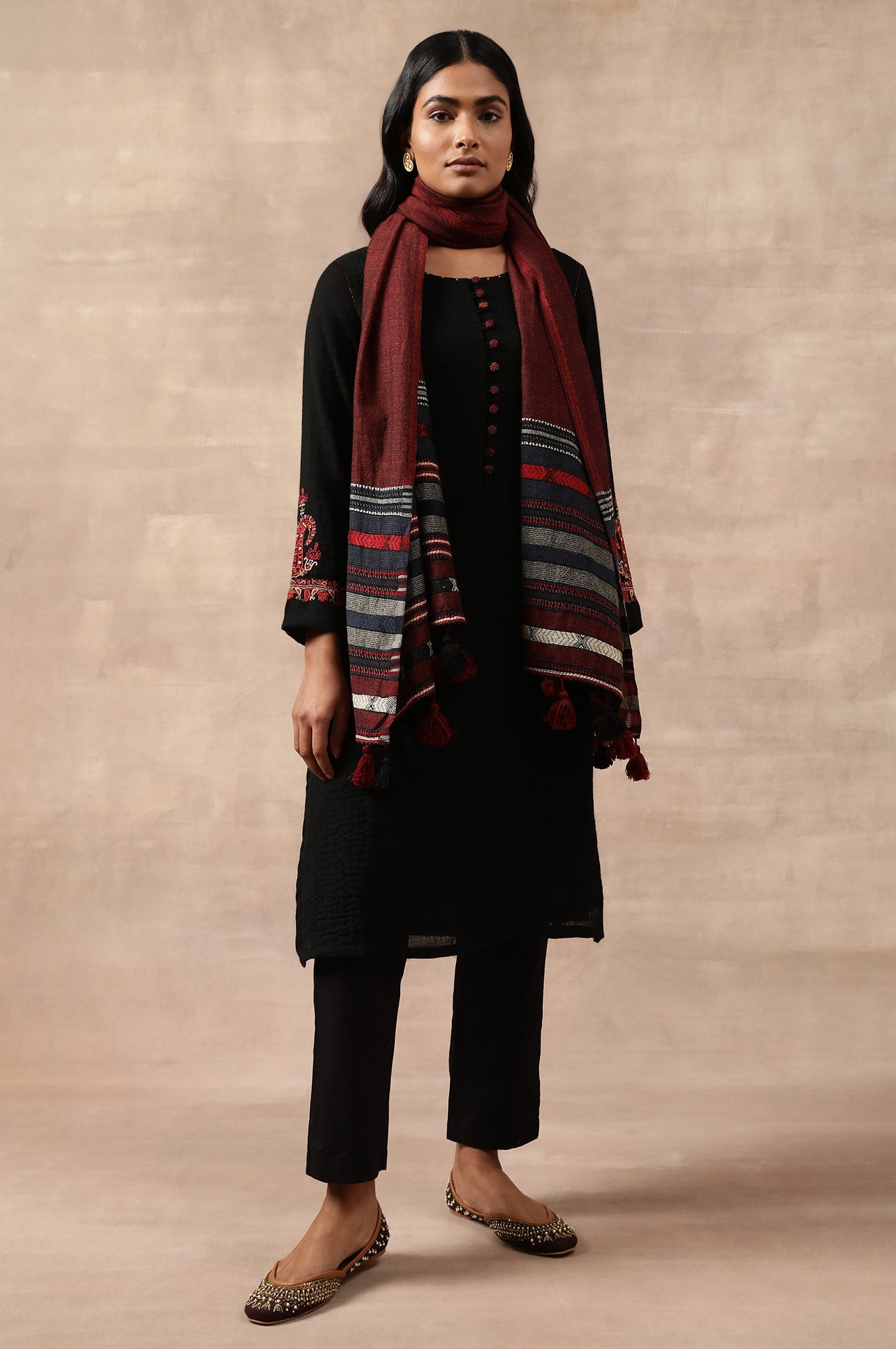 Black Woollen Embroidered kurta