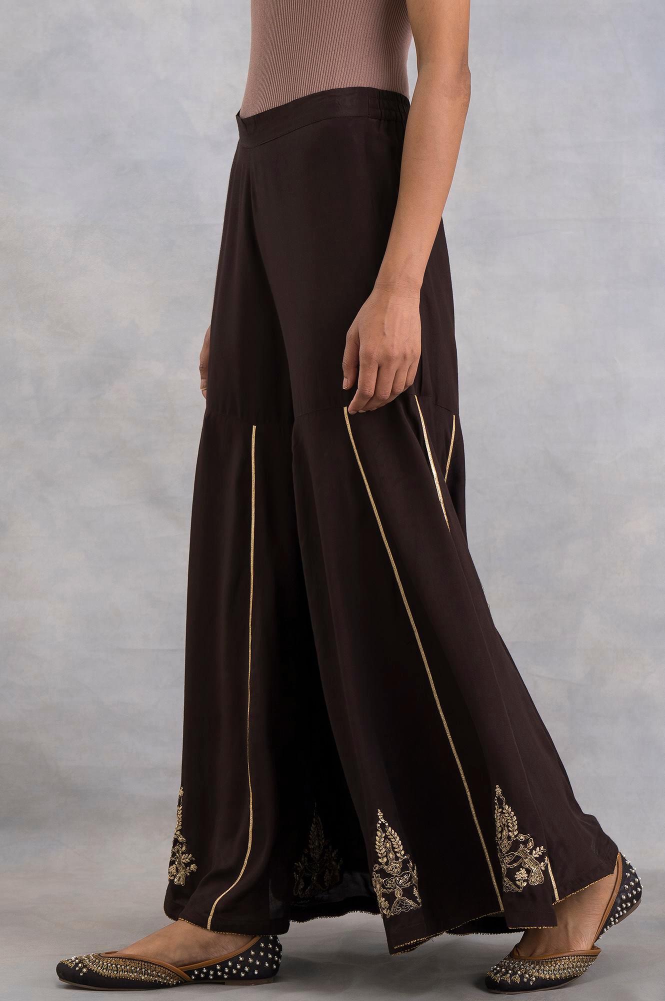Dark Brown Sharara With Embroidery - wforwoman