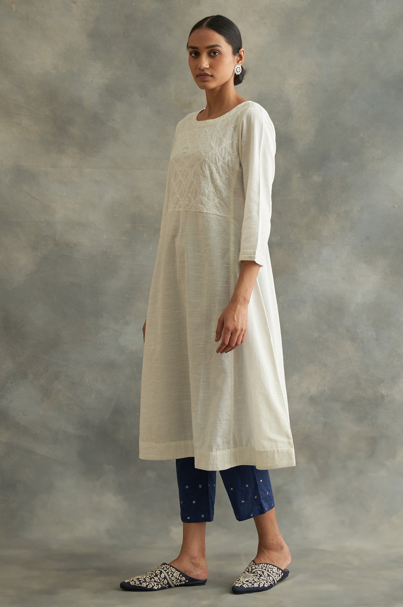 Ecru Cotton Chikankari kurta