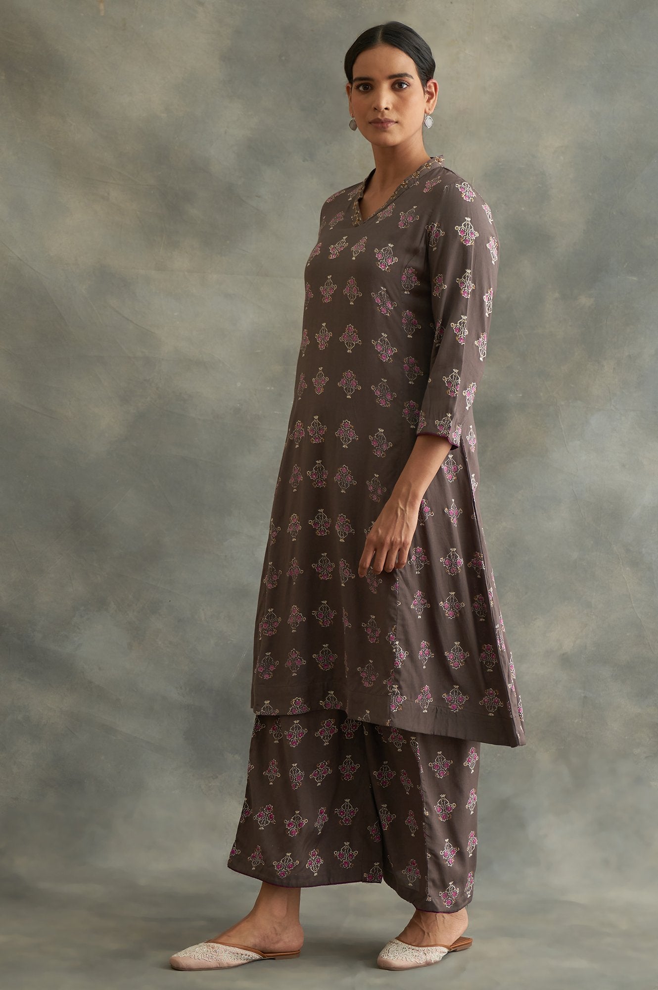 Dark Grey Handblock Print kurta