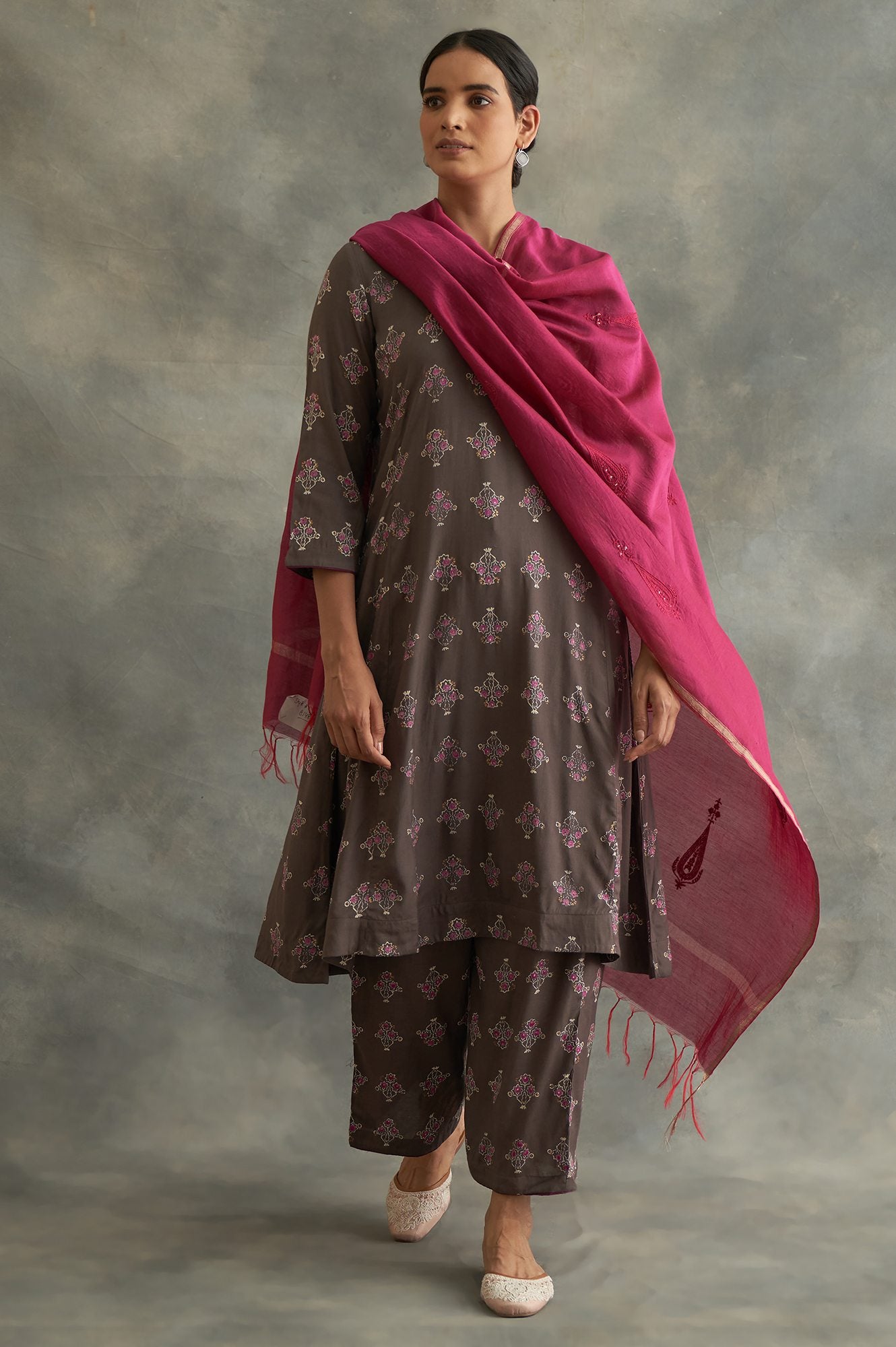 Dark Grey Handblock Print kurta
