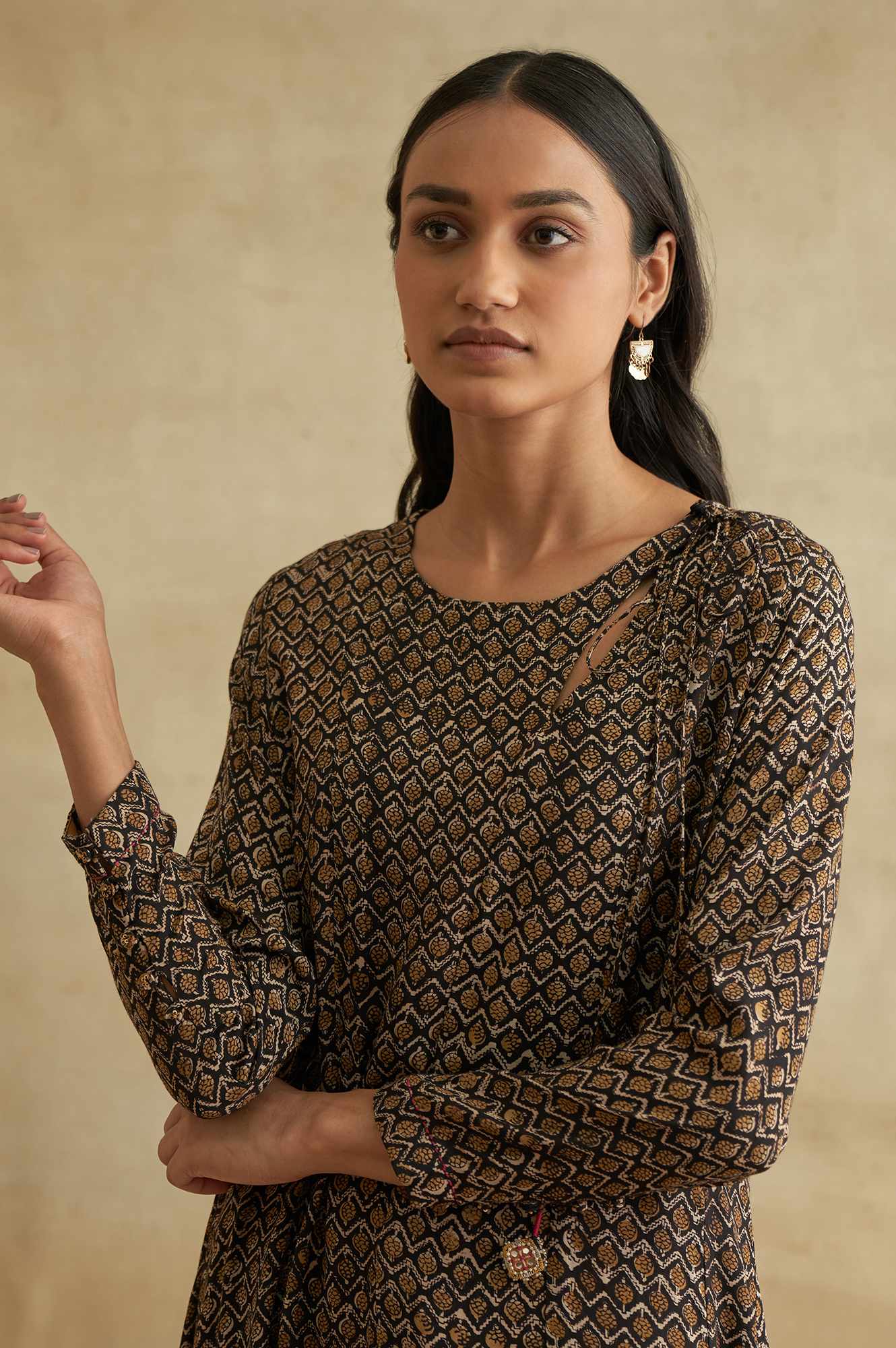 Black Handblock Print Flared kurta