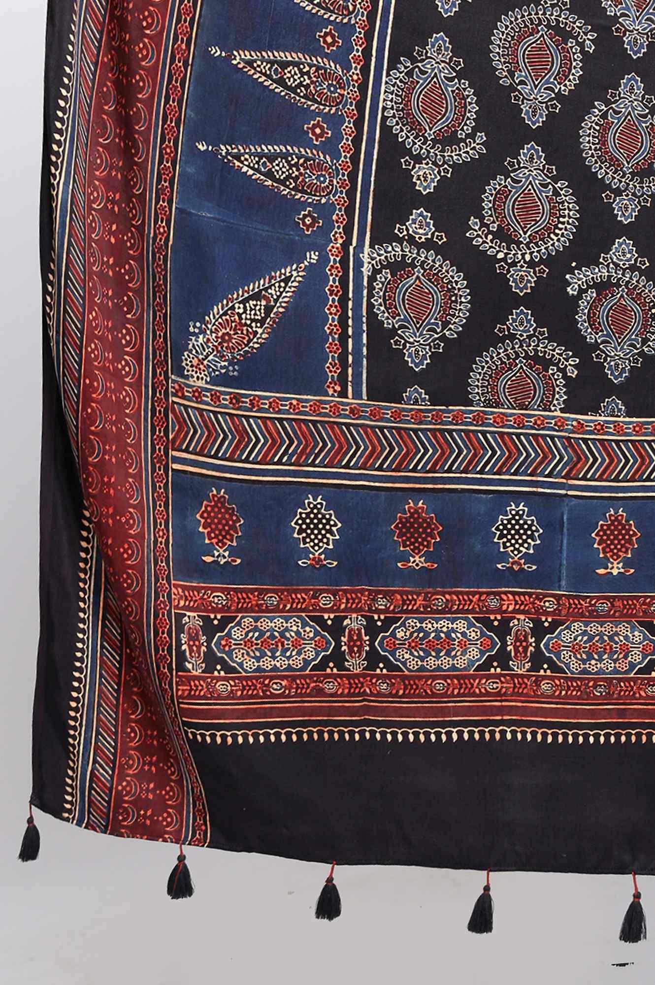 Folksong By W Multicoloured Ajrakh Print Drape - wforwoman