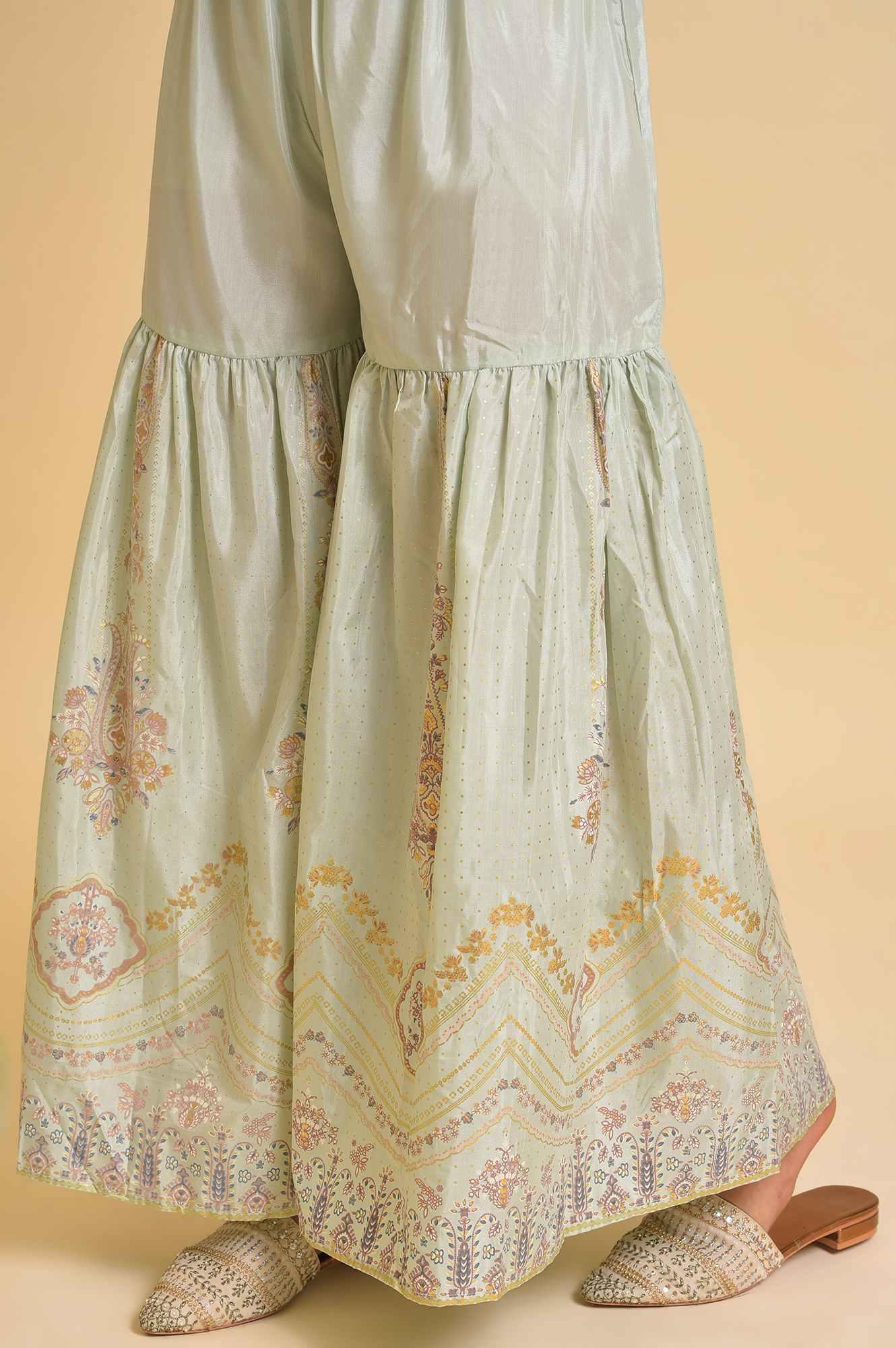 Dark Green Embellished Velvet kurta, Sharara And Dupatta Set - wforwoman