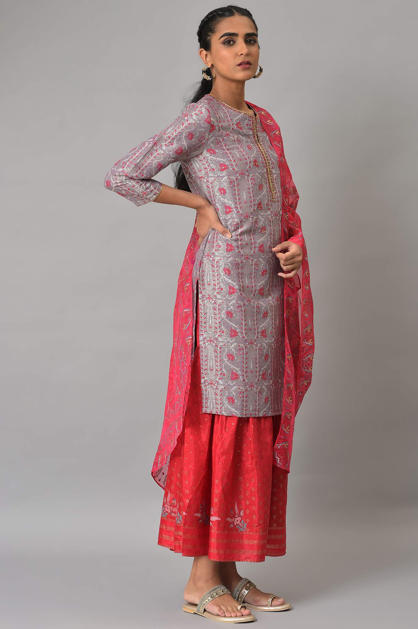 Light Purple Jacquard kurta, Sharara & Dupatta Set