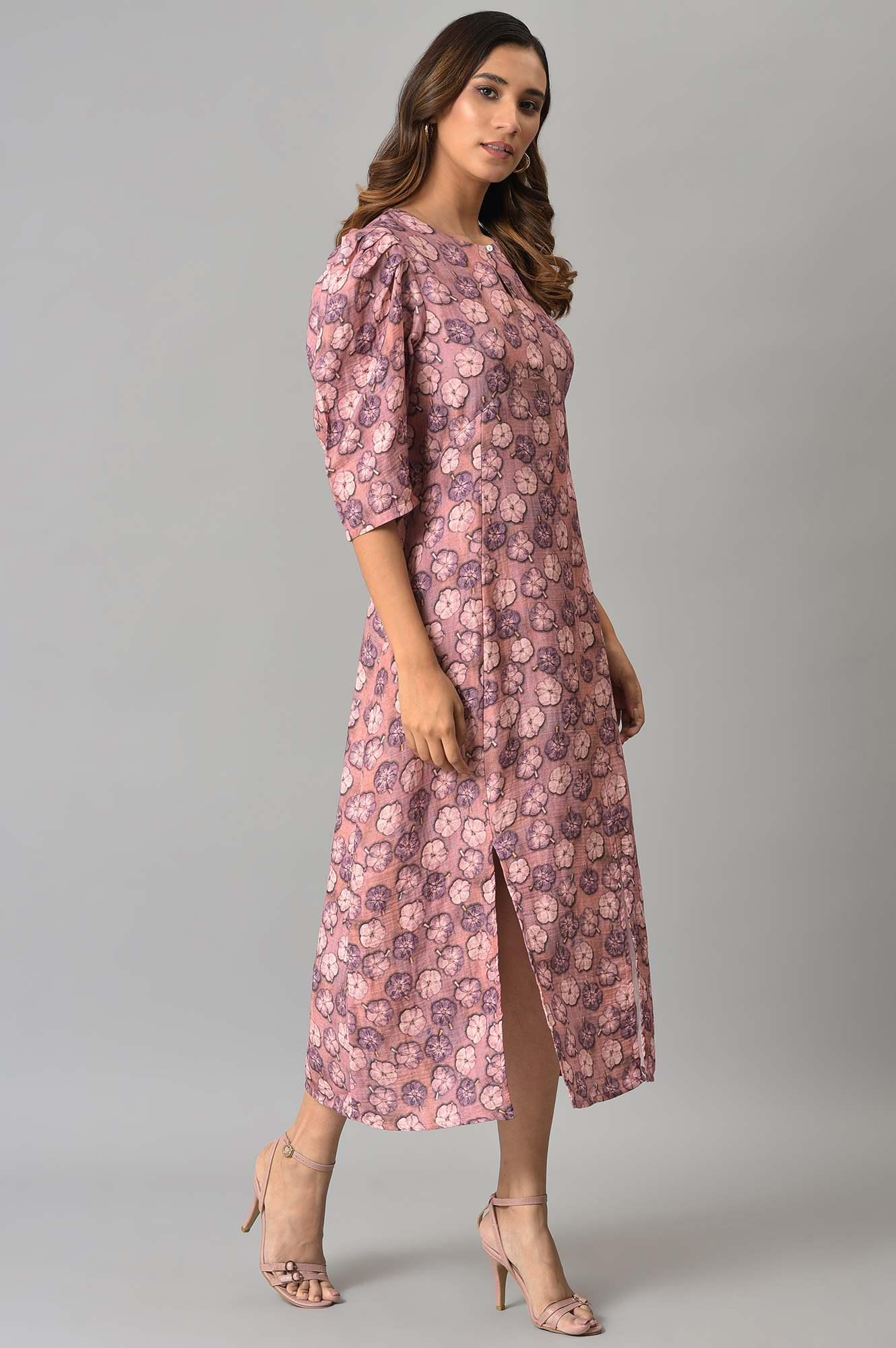 Pink Floral Printed Vaccy Dress - wforwoman