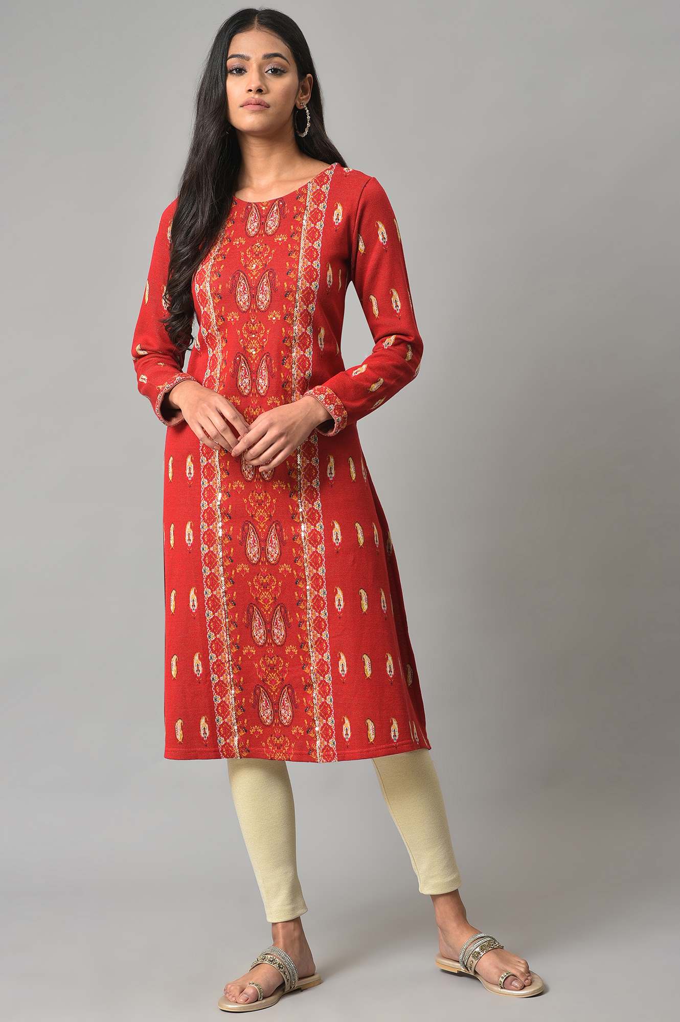Buy Red Paisley Printed Winter kurta 2999 W for woman – wforwoman