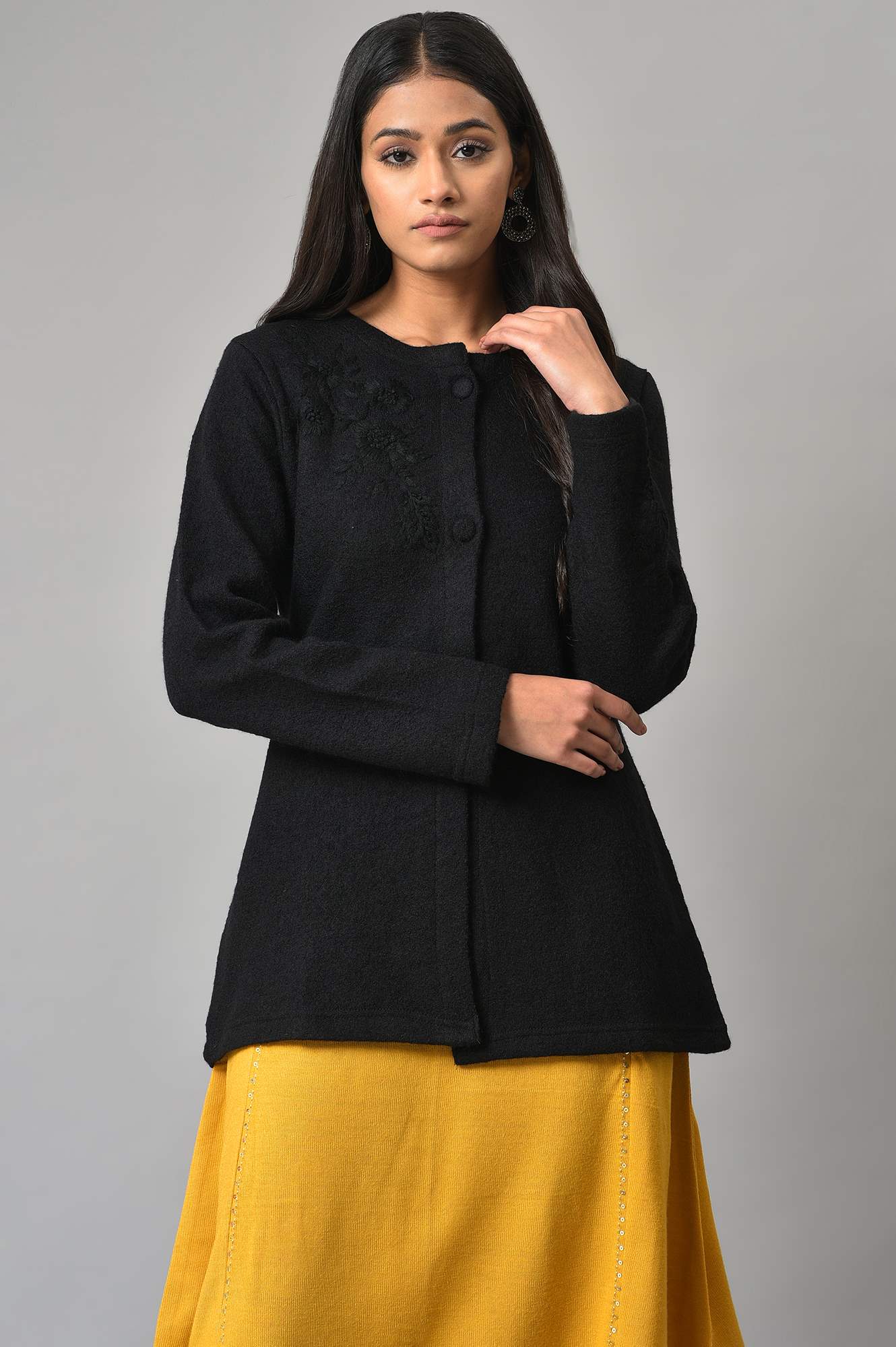Buy Black Woollen Short Winter Jacket 3999 W for woman – wforwoman