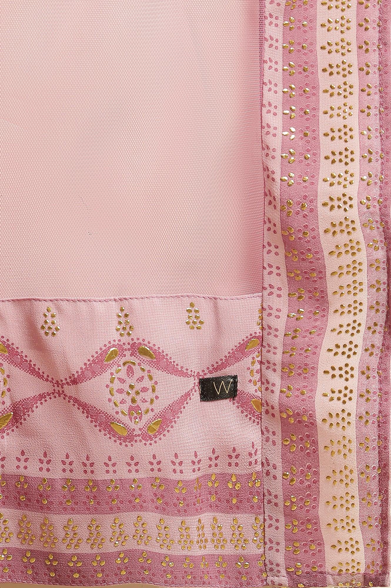 Soft Pink Panelled Layered Gown And Dupatta Set - wforwoman