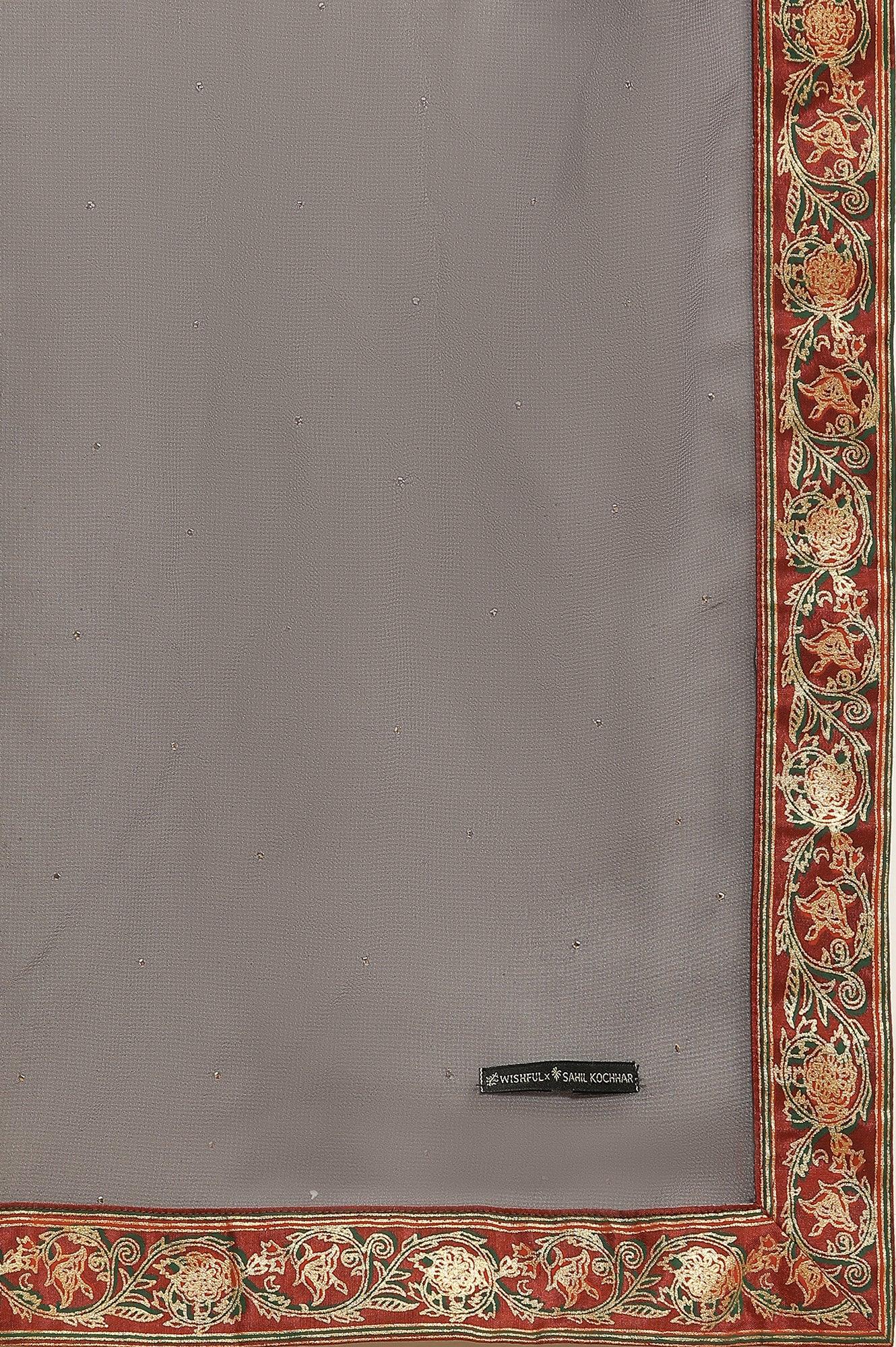 Light Grey Embroidered Heavy Festive Kurta And Sharara And Dupatta Set - wforwoman