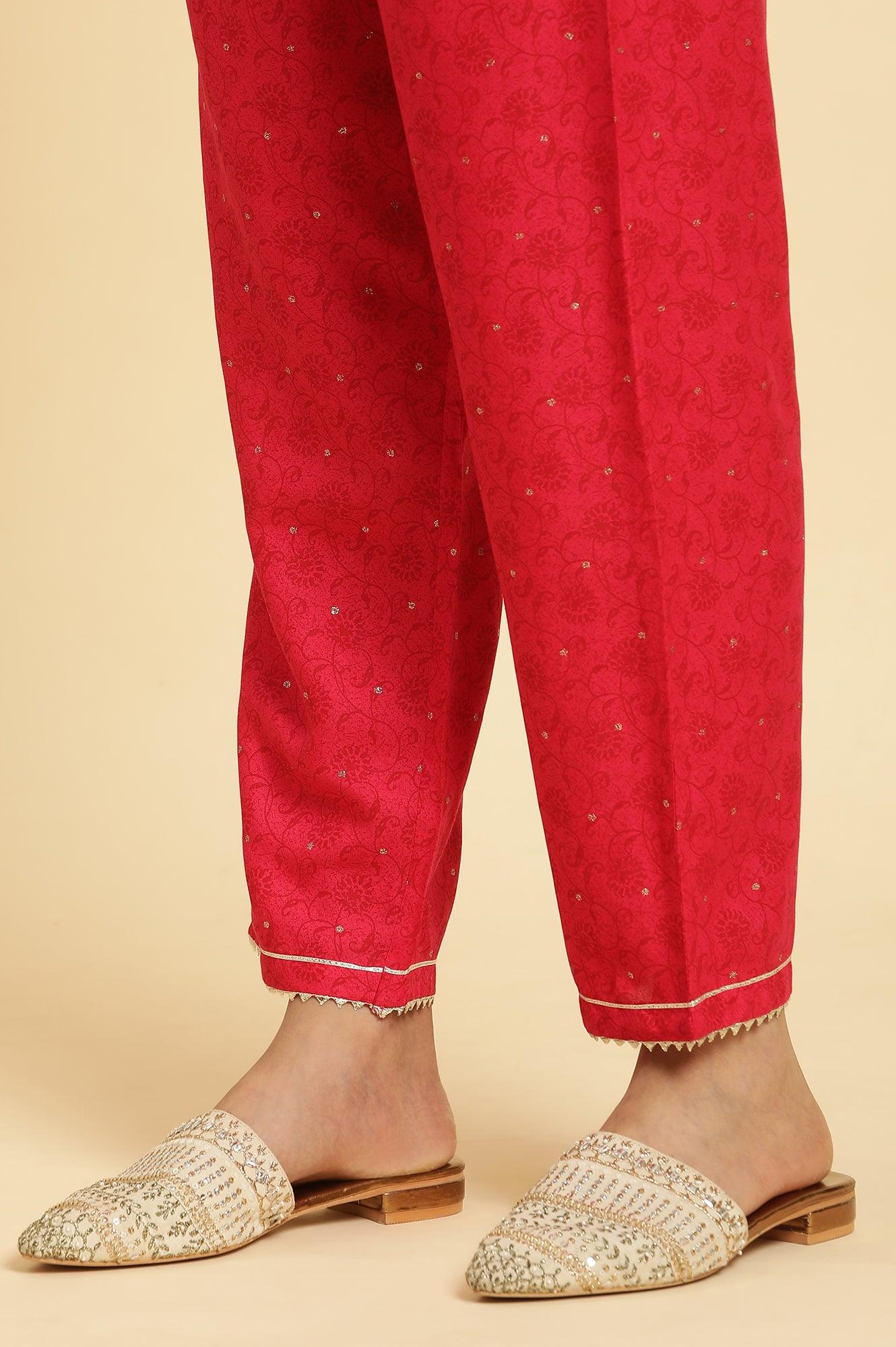 Pink Metallic Embroidered A-Line Kurta, Pants And Dupatta Set - wforwoman