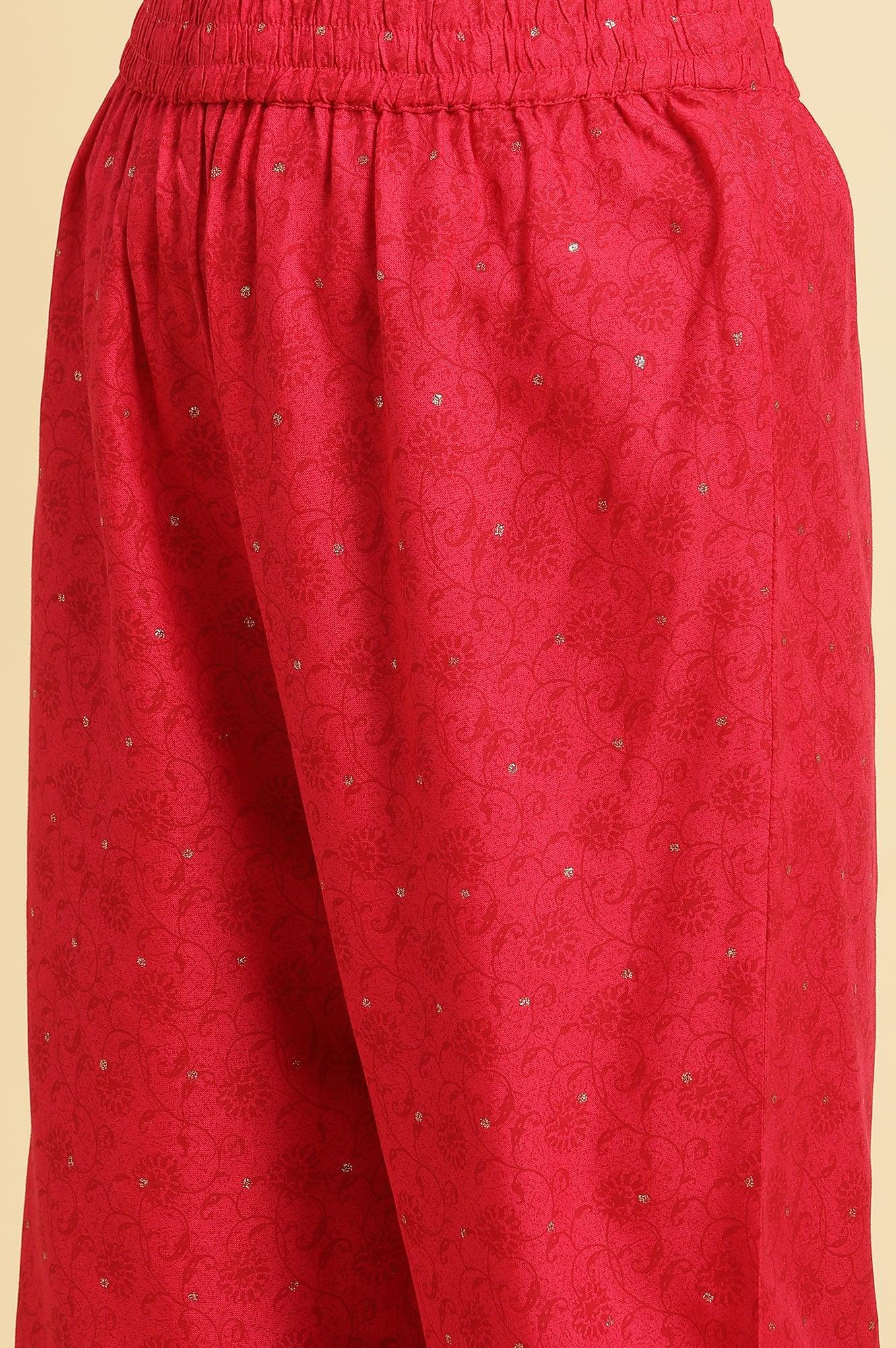 Pink Metallic Embroidered A-Line Kurta, Pants And Dupatta Set - wforwoman