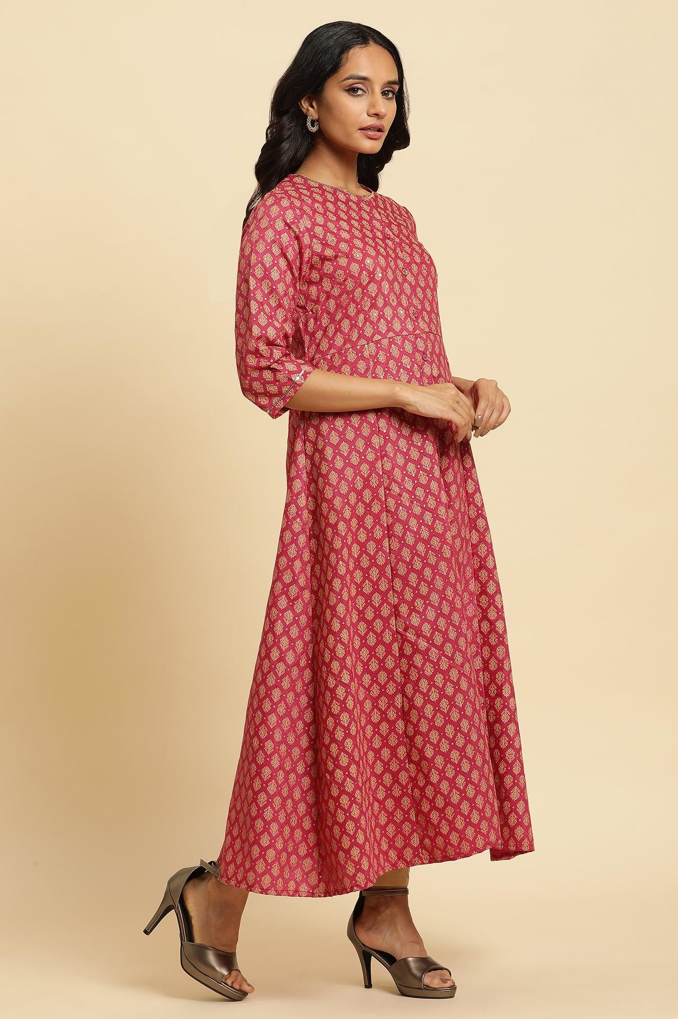 Maroon Flared Festive Kurta, Pants And Organza Dupatta Set - wforwoman