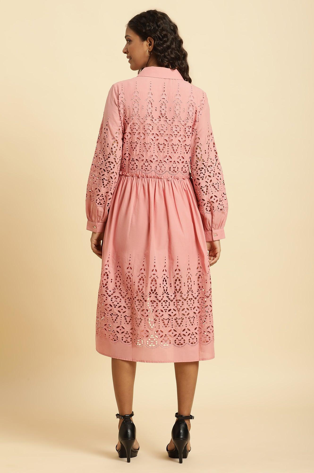 Pink Schiffli Western Shirt Dress - wforwoman