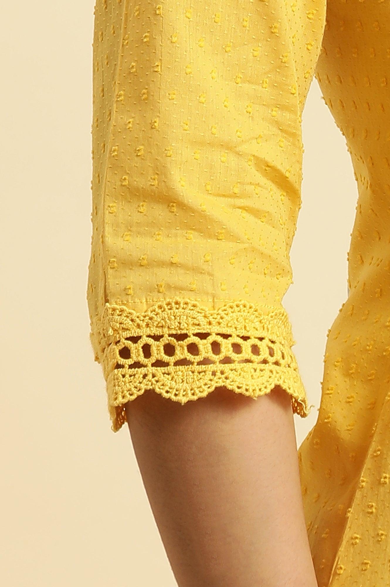 Yellow Cotton Swiss Dot Embroidered Kurta - wforwoman