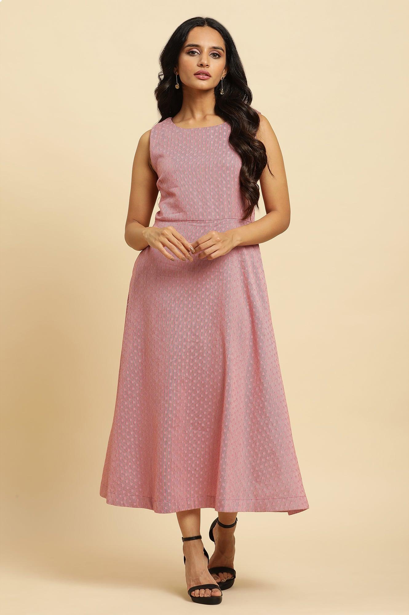Pink Cotton Dobby Stripe Dress - wforwoman