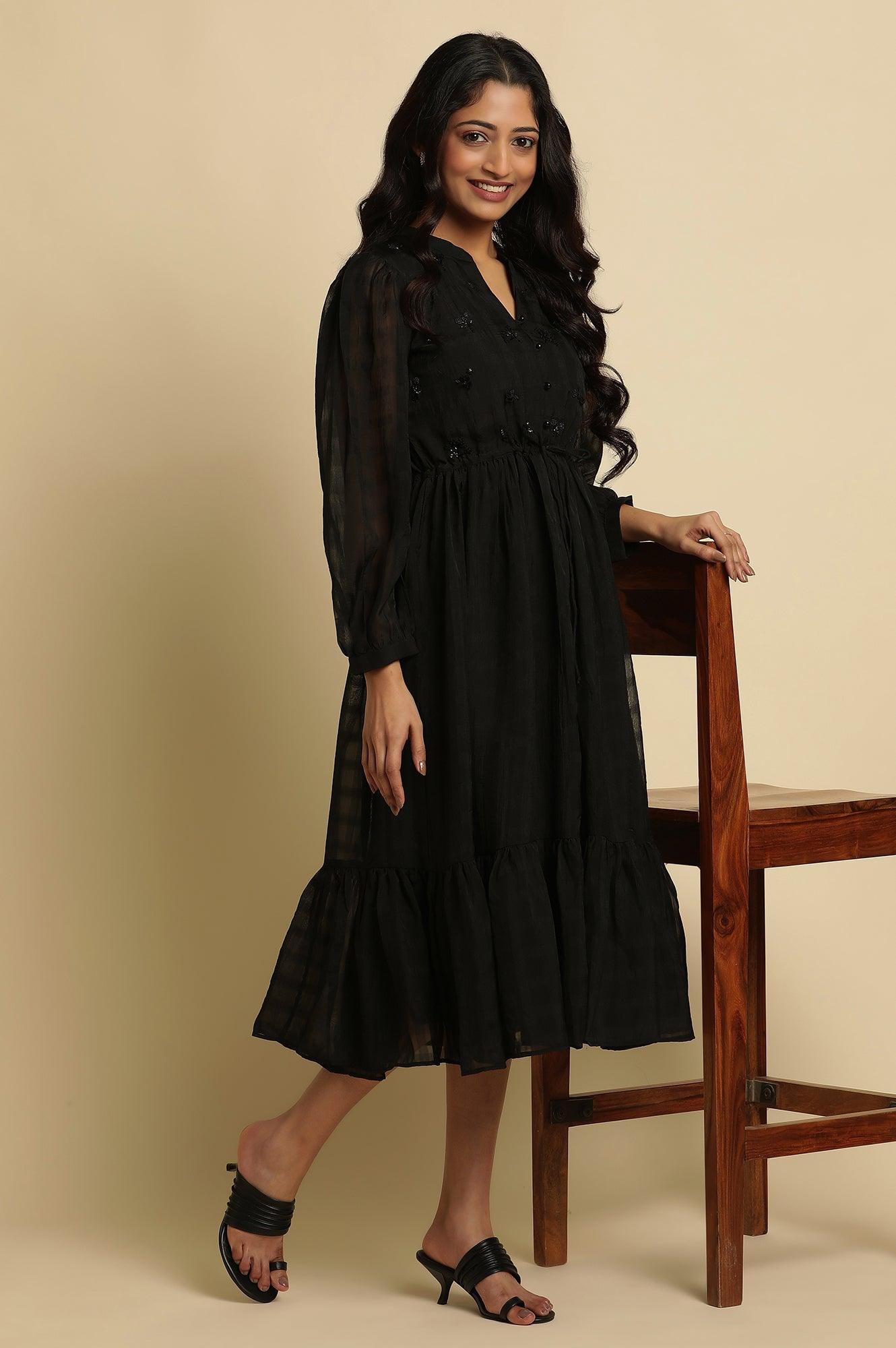 Buy Black Embroidered Party Dress Online for Woman