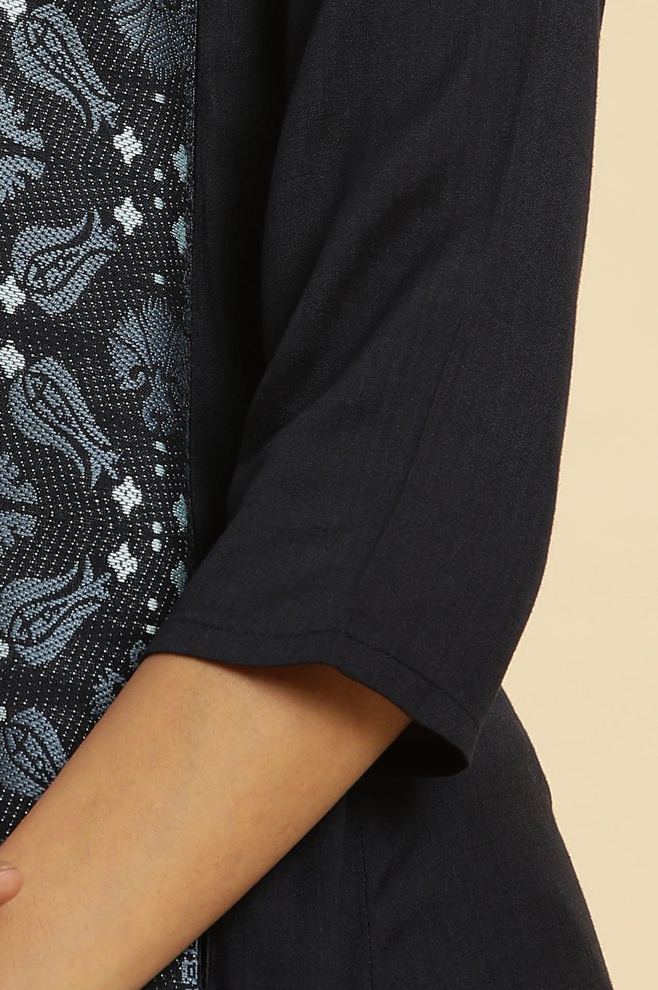 Blue Suzani Motif Dobby Kurta - wforwoman