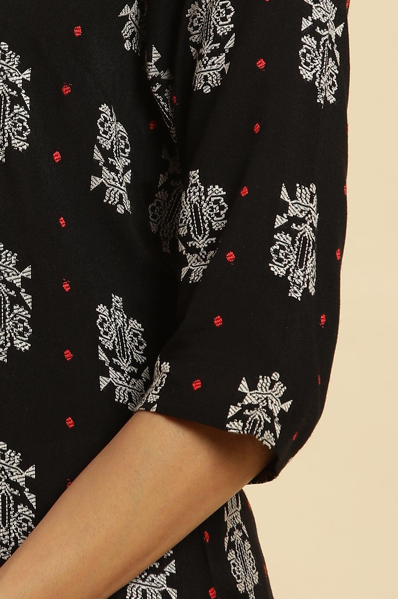 Black Printed Shirt Style Kurta - wforwoman