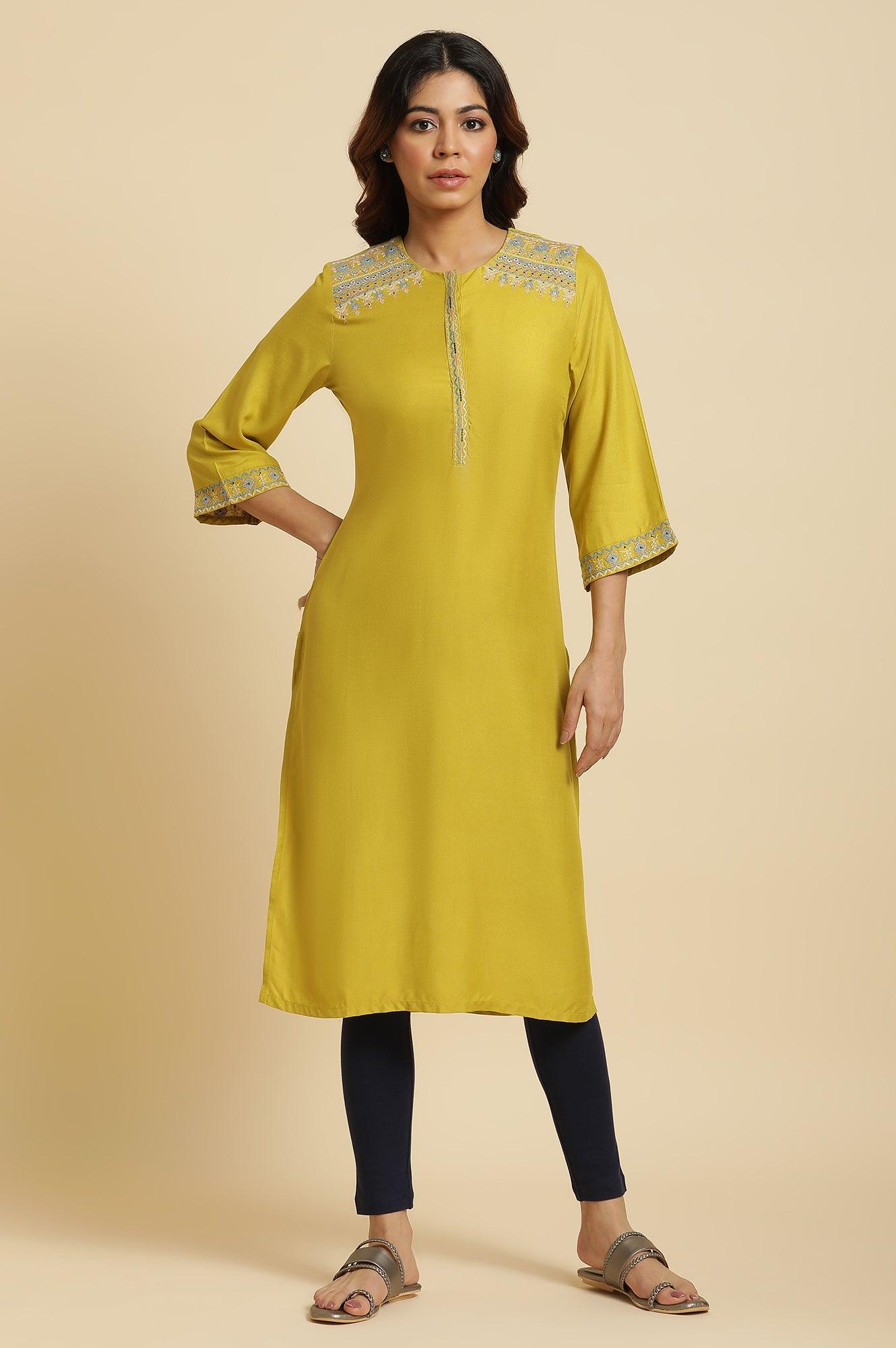 Cress Green Embroidered Kurta - wforwoman