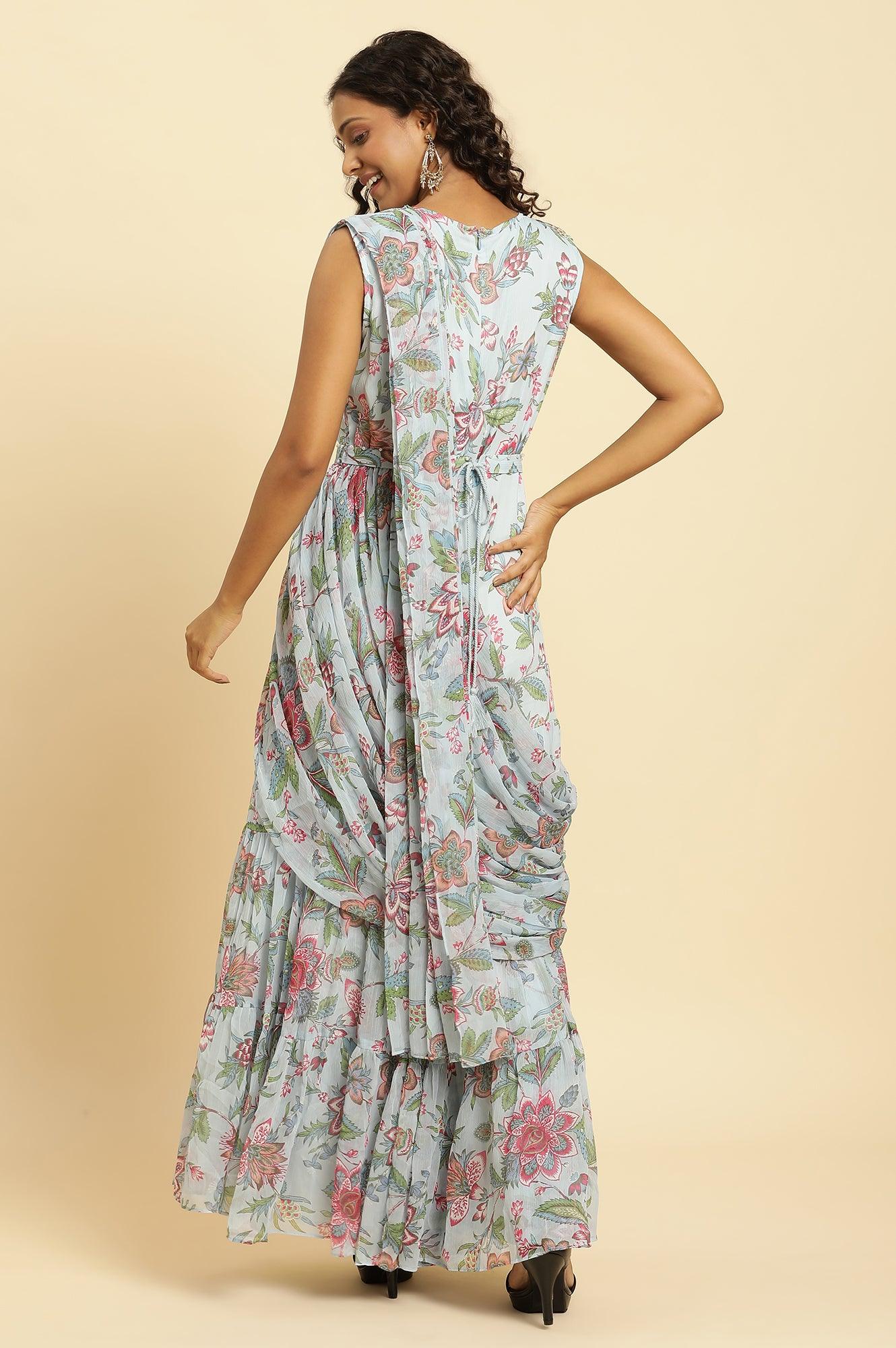 Blue Floral Printed Jumpsuit - wforwoman