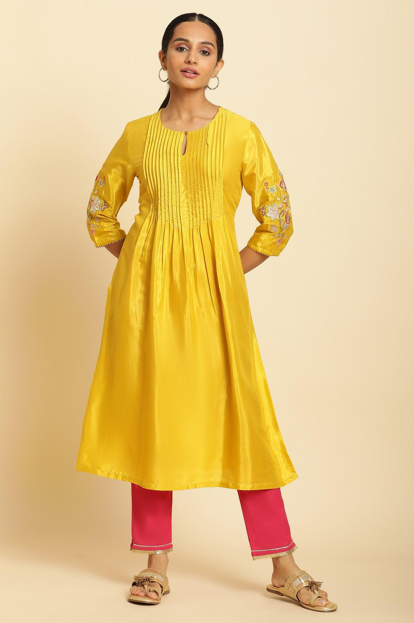 Embroidery Rayon Kurtis On Flipkart Yellow Chikan Kurti Online