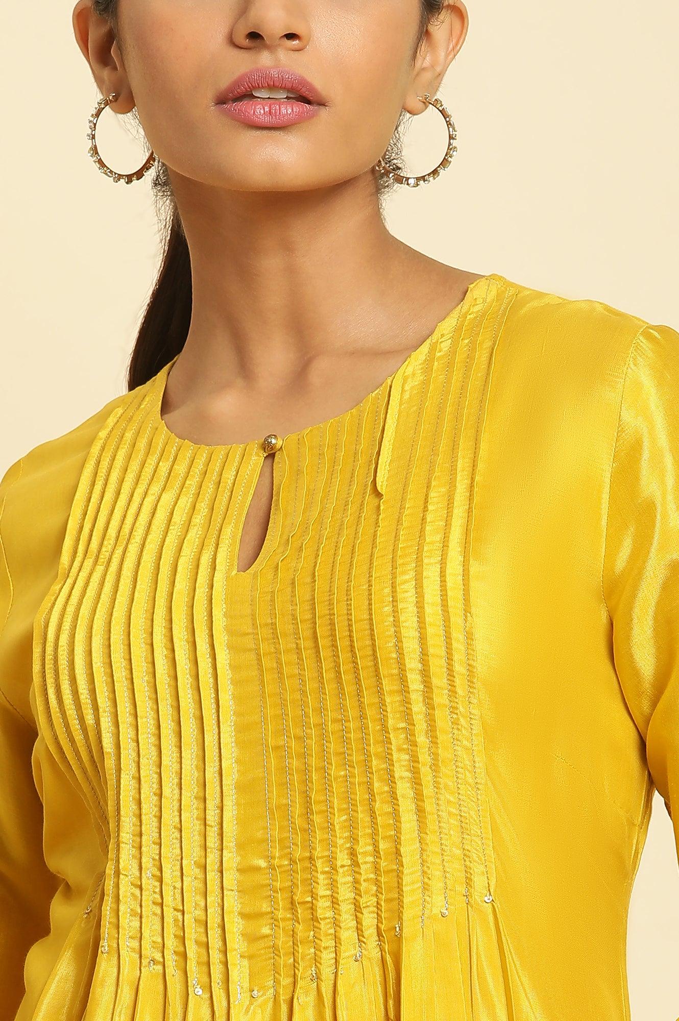 Marigold Yellow Embroidered Kurta - wforwoman