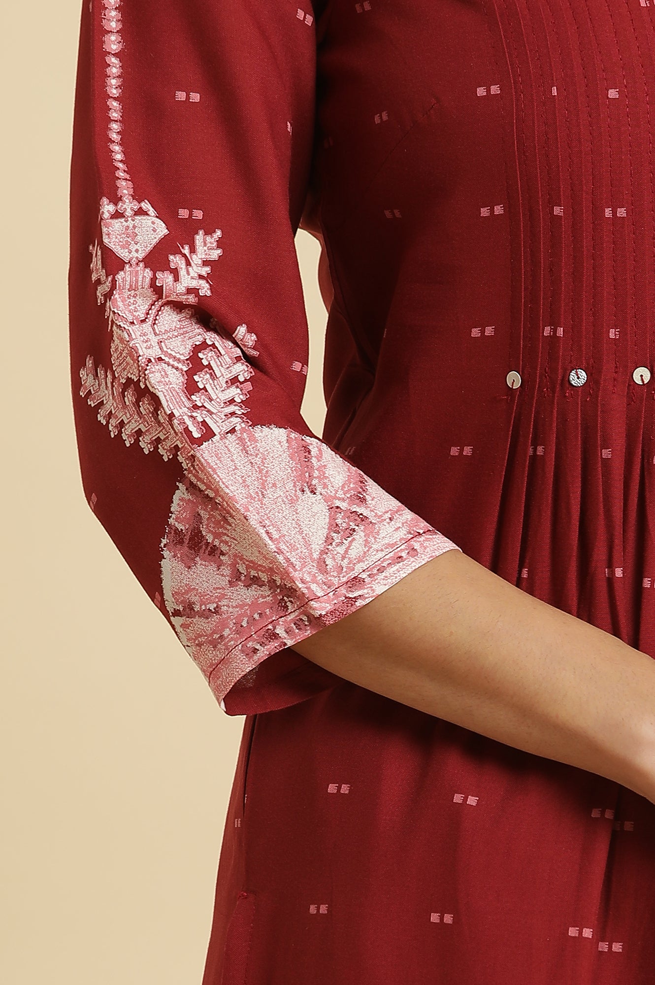 Maroon Flared Kurta With Bandani & Tie-Dye Detail