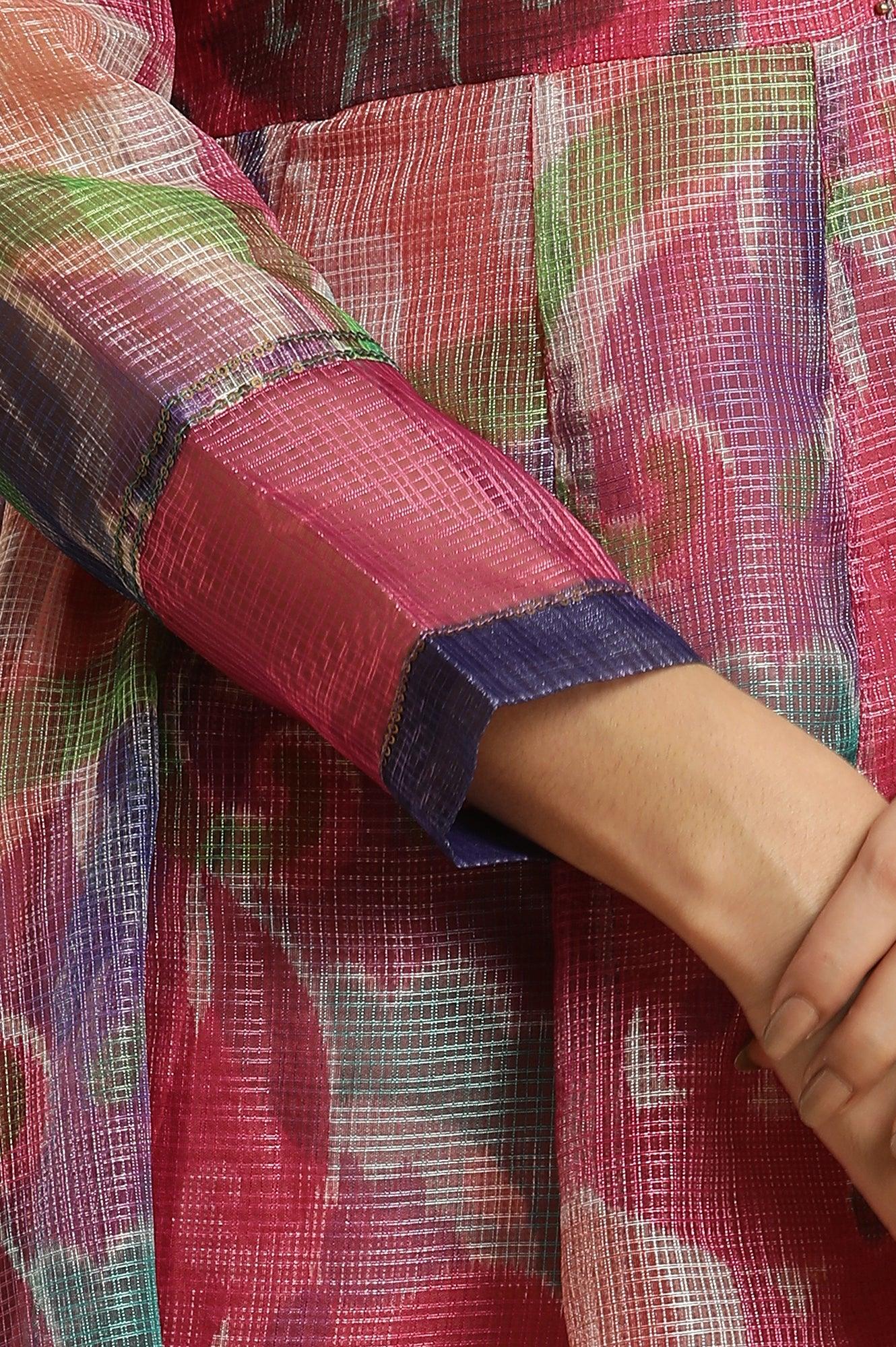 Multi-Coloured Printed Flared Long Kota Kurta - wforwoman