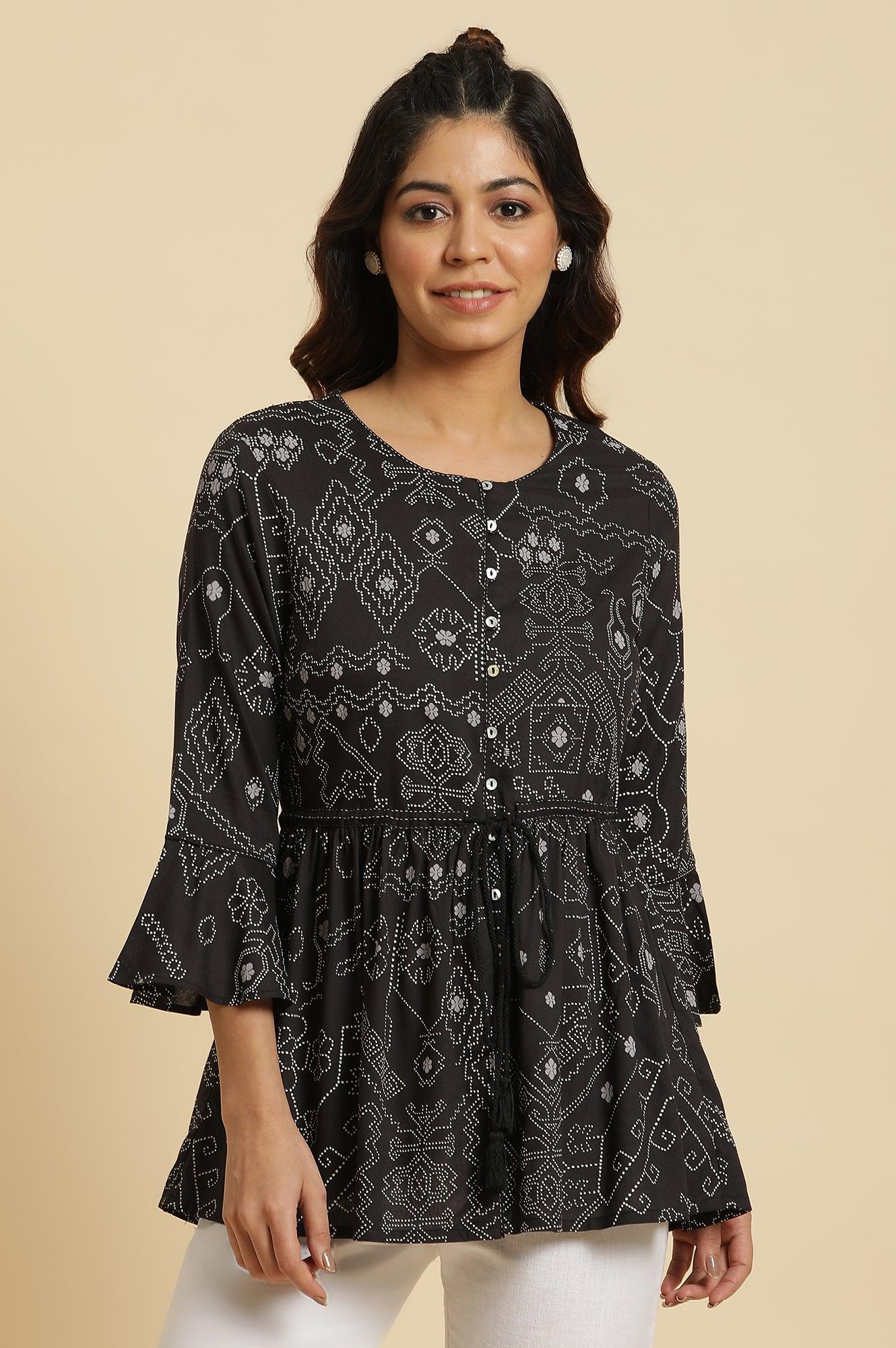 Buy Black A-Line Peplum Printed Top 1699 W for woman – wforwoman