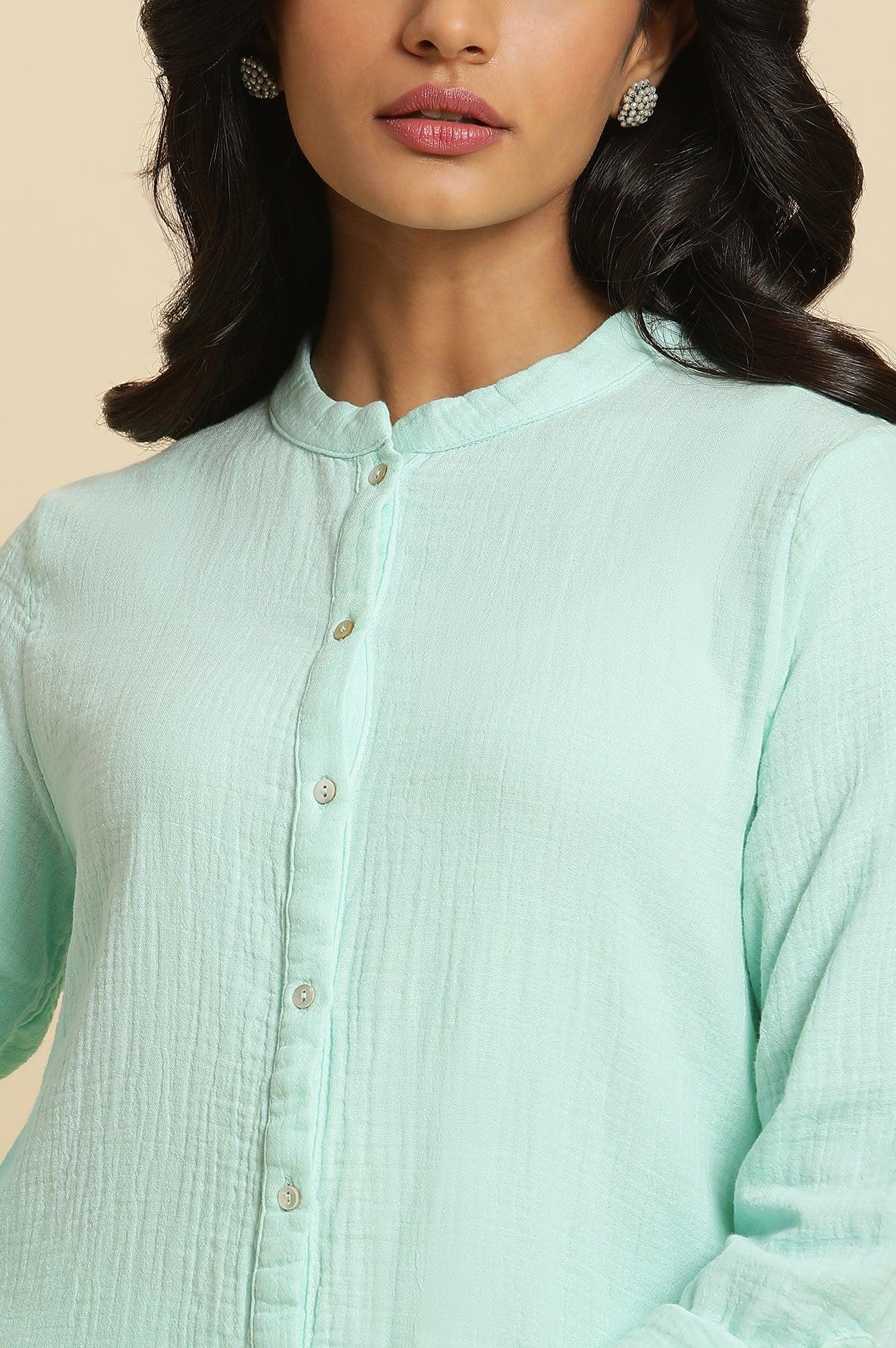 Blue Mandarin Collar Western Top - wforwoman