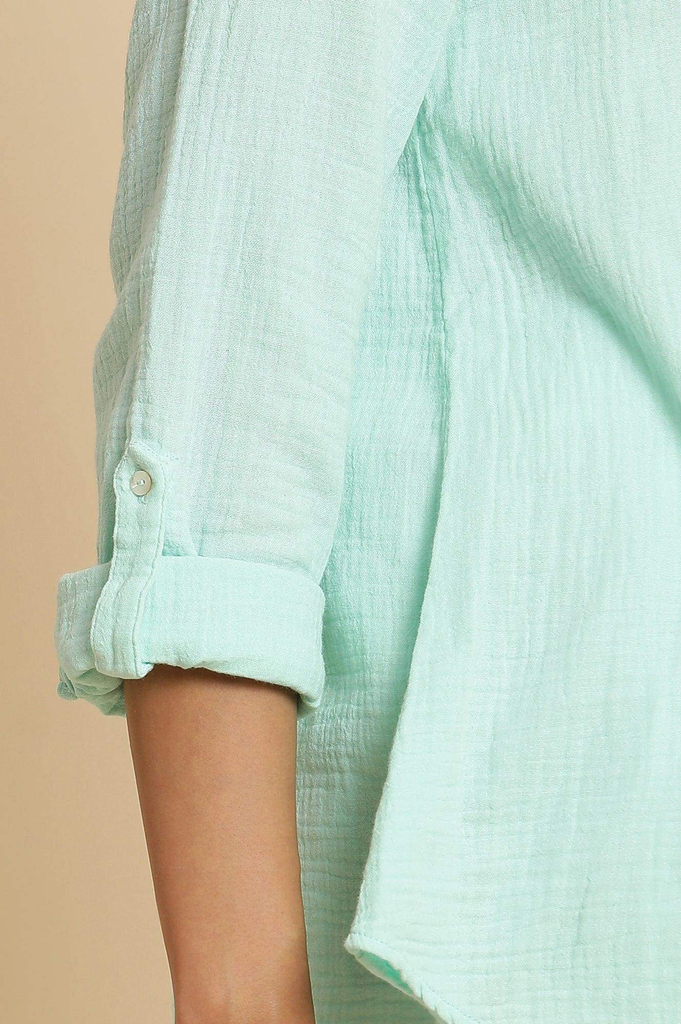 Blue Mandarin Collar Western Top - wforwoman