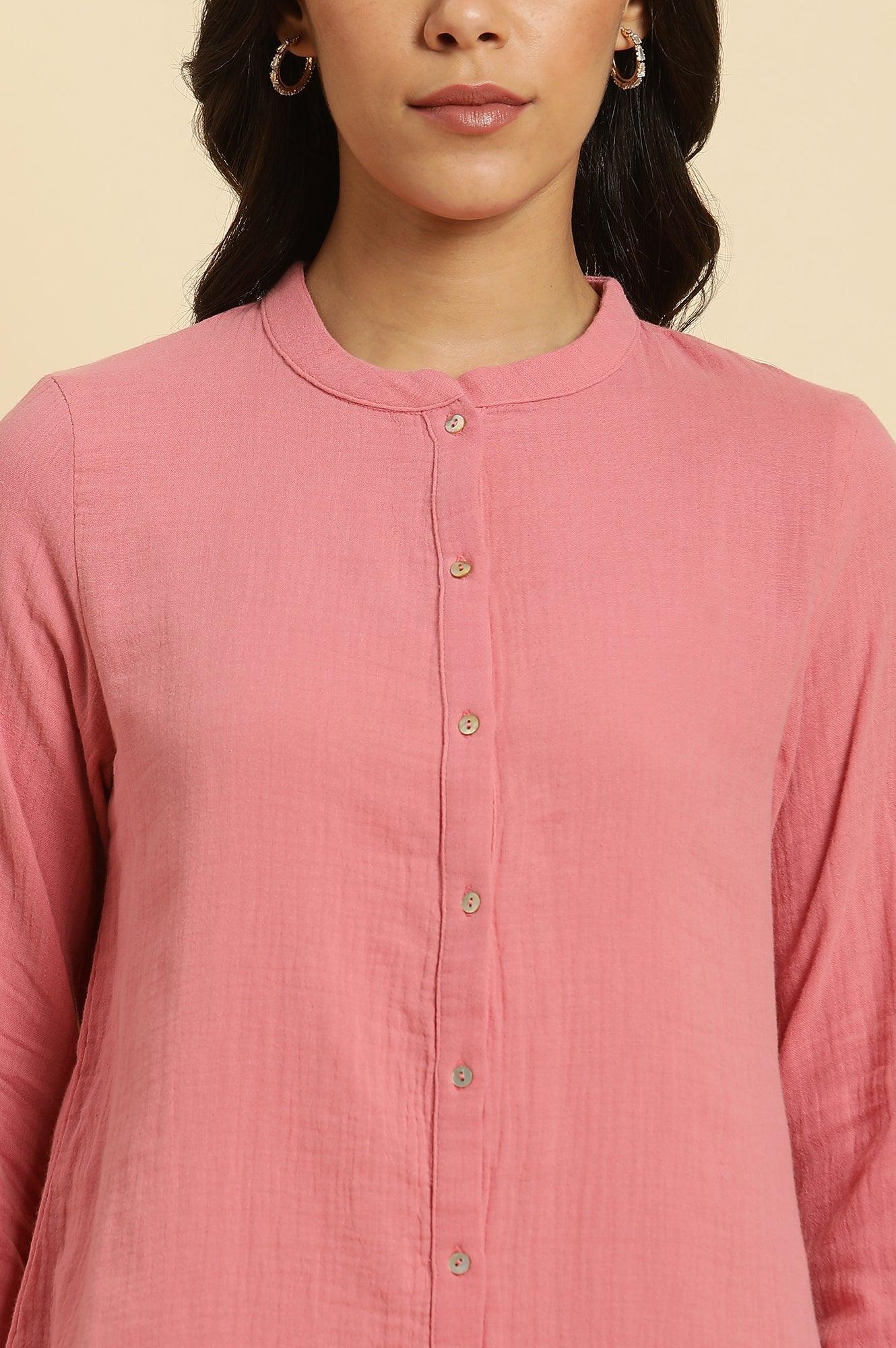 Pink Mandarin Collar Western Top - wforwoman