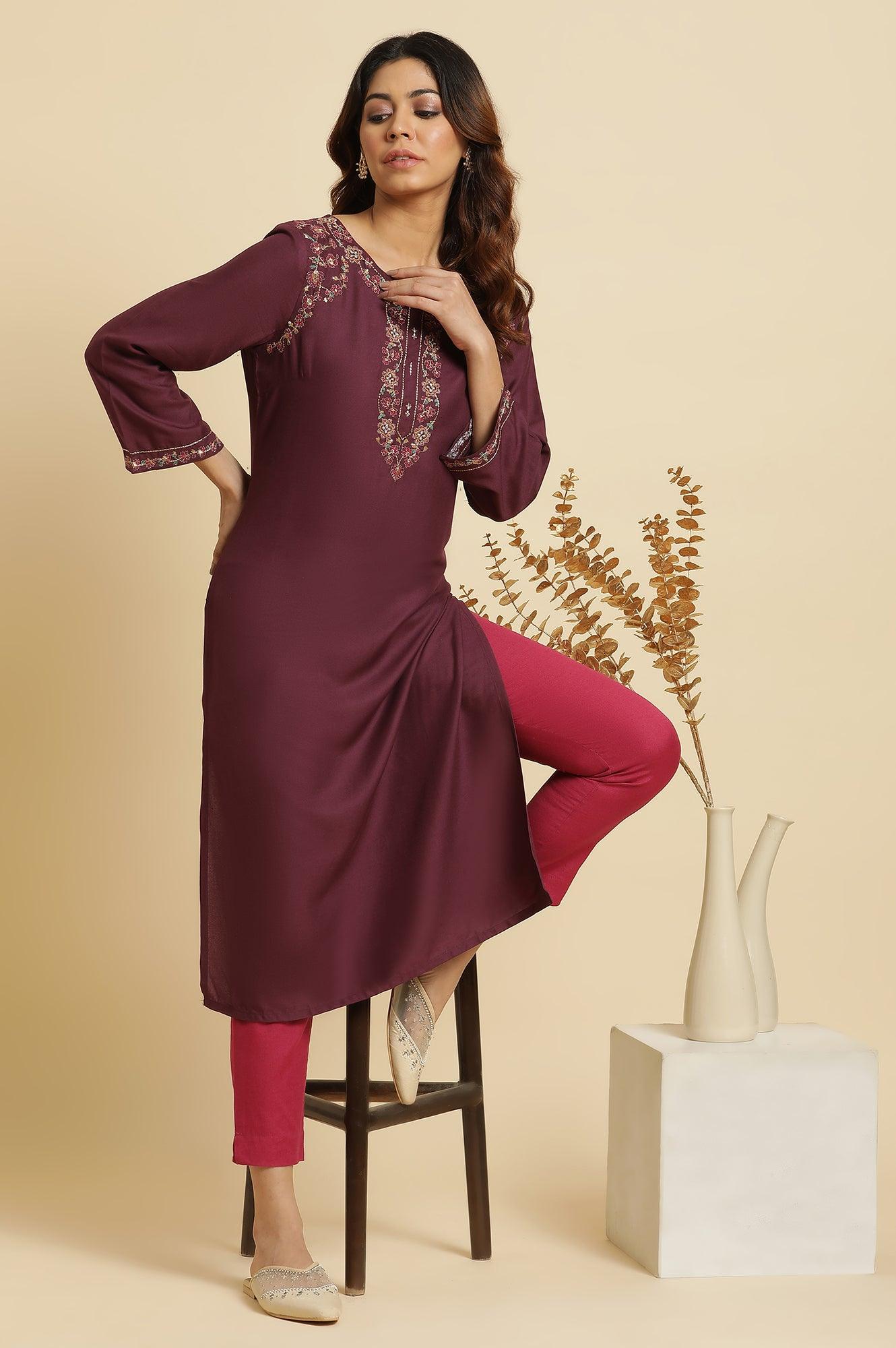 Pink Solid Cotton Flax Slim Pants - wforwoman